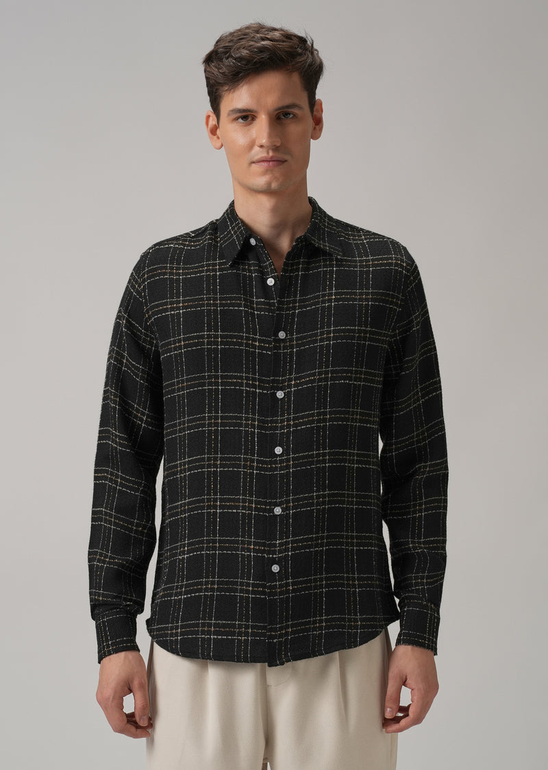 Charcoal Plaid Textured Cotton Check Shirt