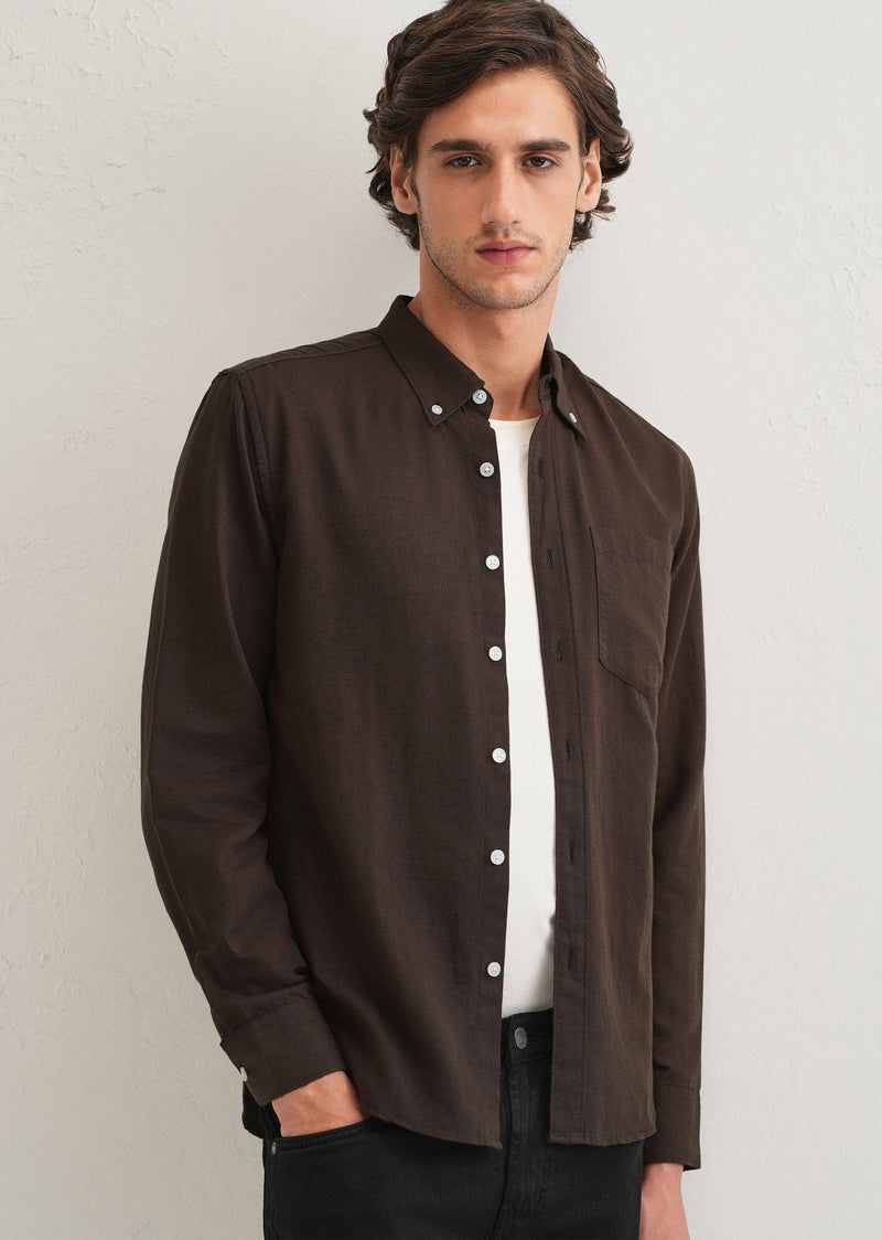 Coffee Brown Cotton Linen Shirt