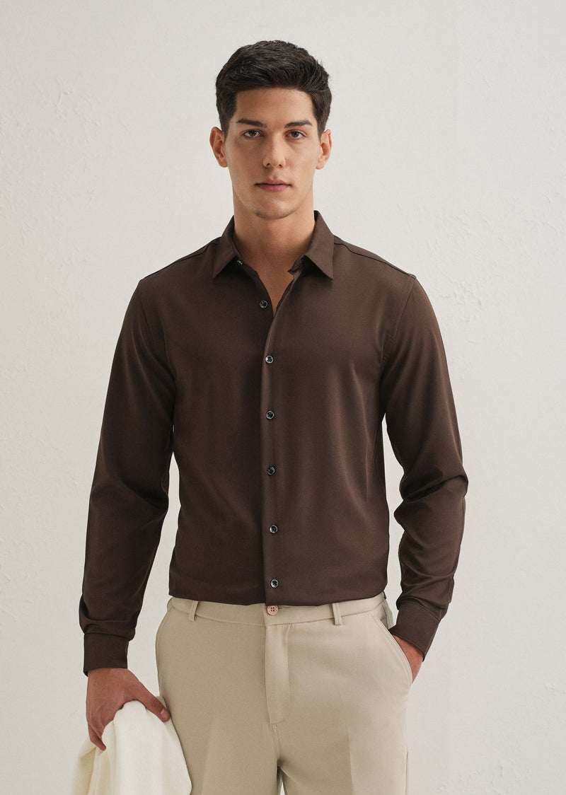 Coffee Brown Wrinkle Free Plain Shirt