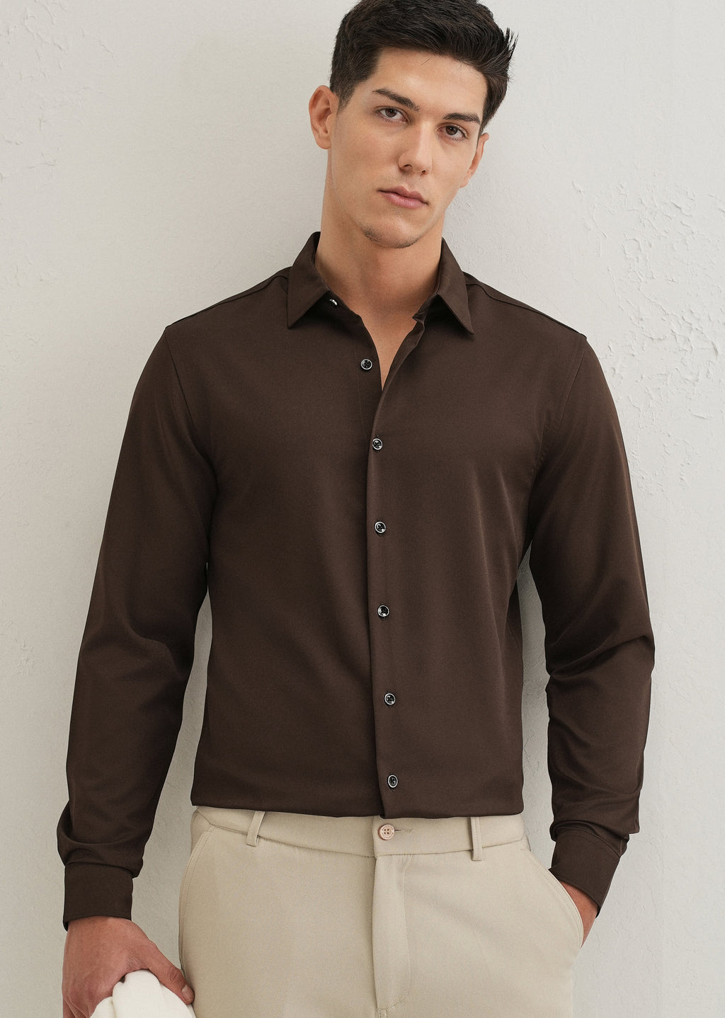 Coffee Brown Wrinkle Free Plain Shirt