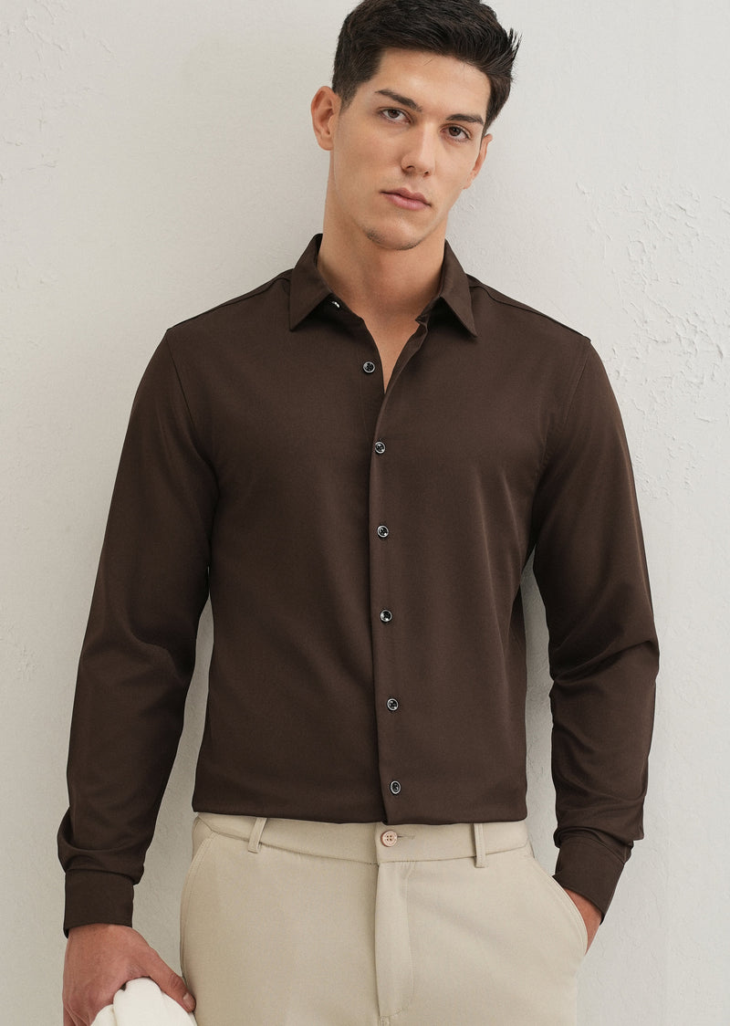 Coffee Brown Wrinkle Free Plain Shirt