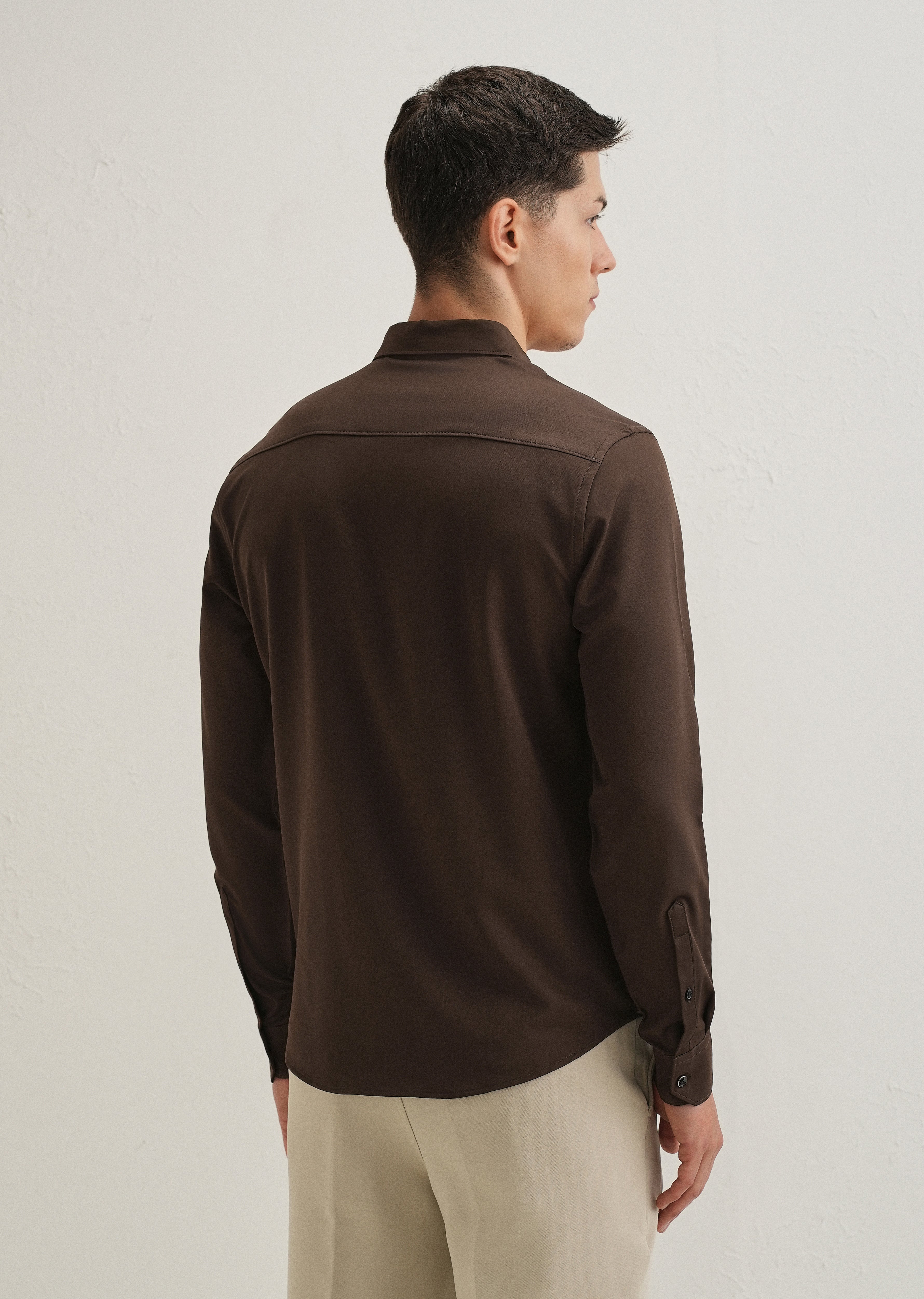Coffee Brown Wrinkle Free Plain Shirt
