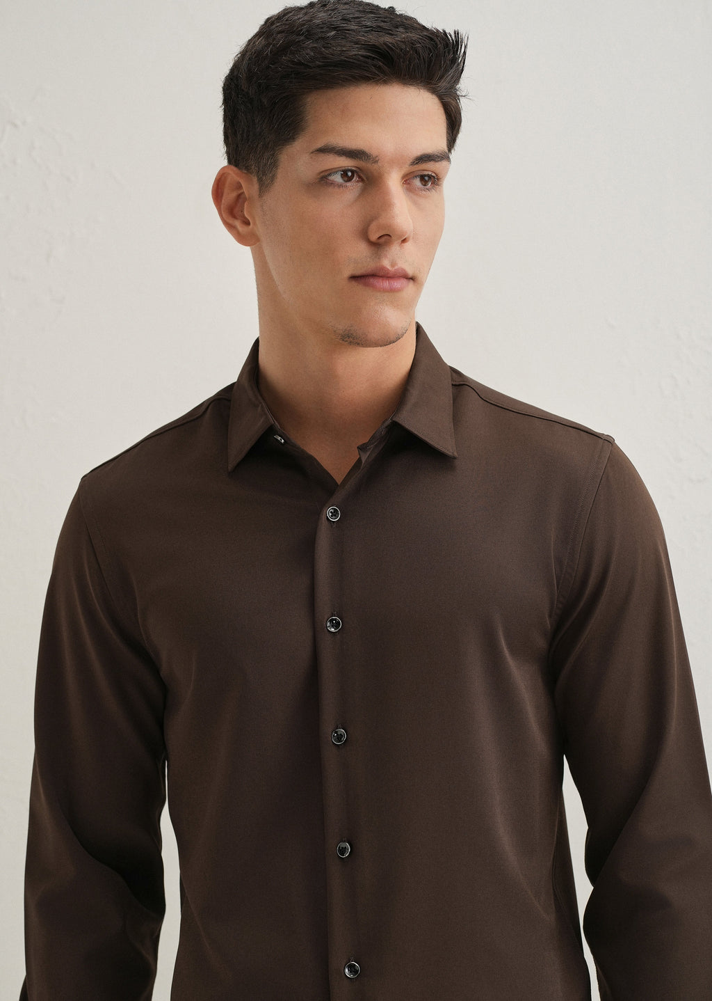 Coffee Brown Wrinkle Free Plain Shirt