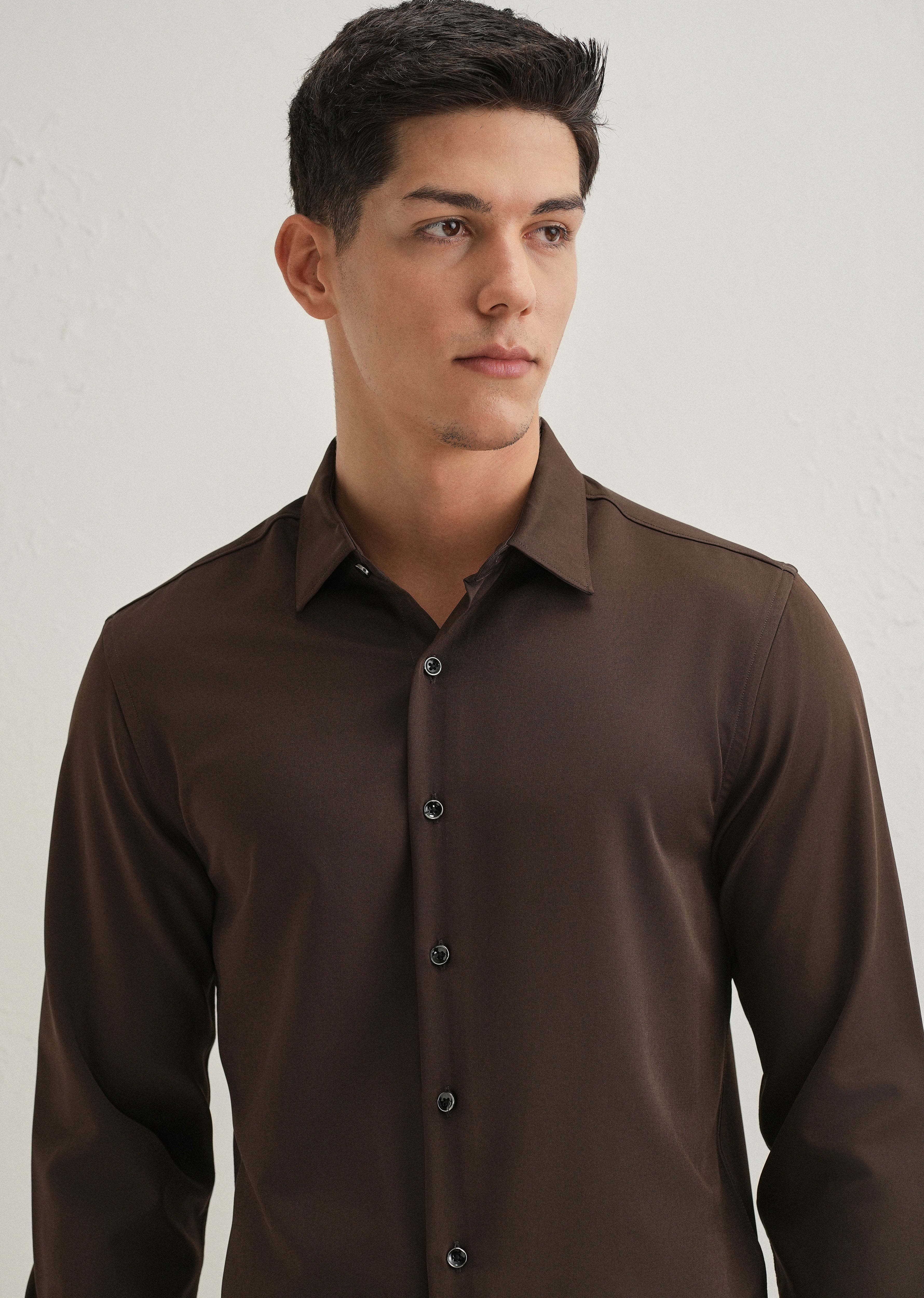 Coffee Brown Wrinkle Free Plain Shirt
