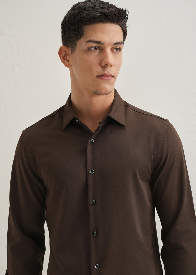 Coffee Brown Wrinkle Free Plain Shirt