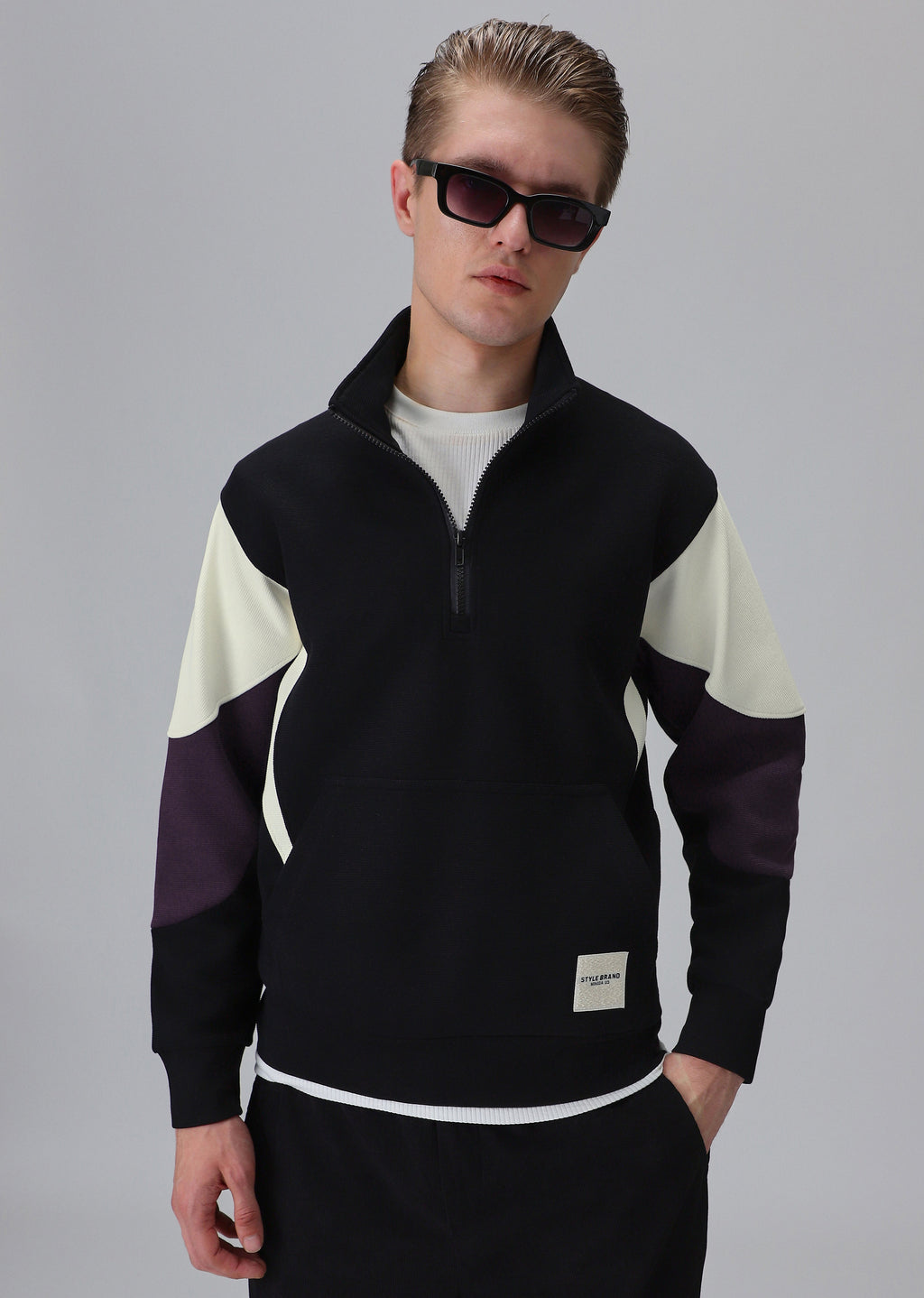 Colour Block Zip Black Sweatshirt
