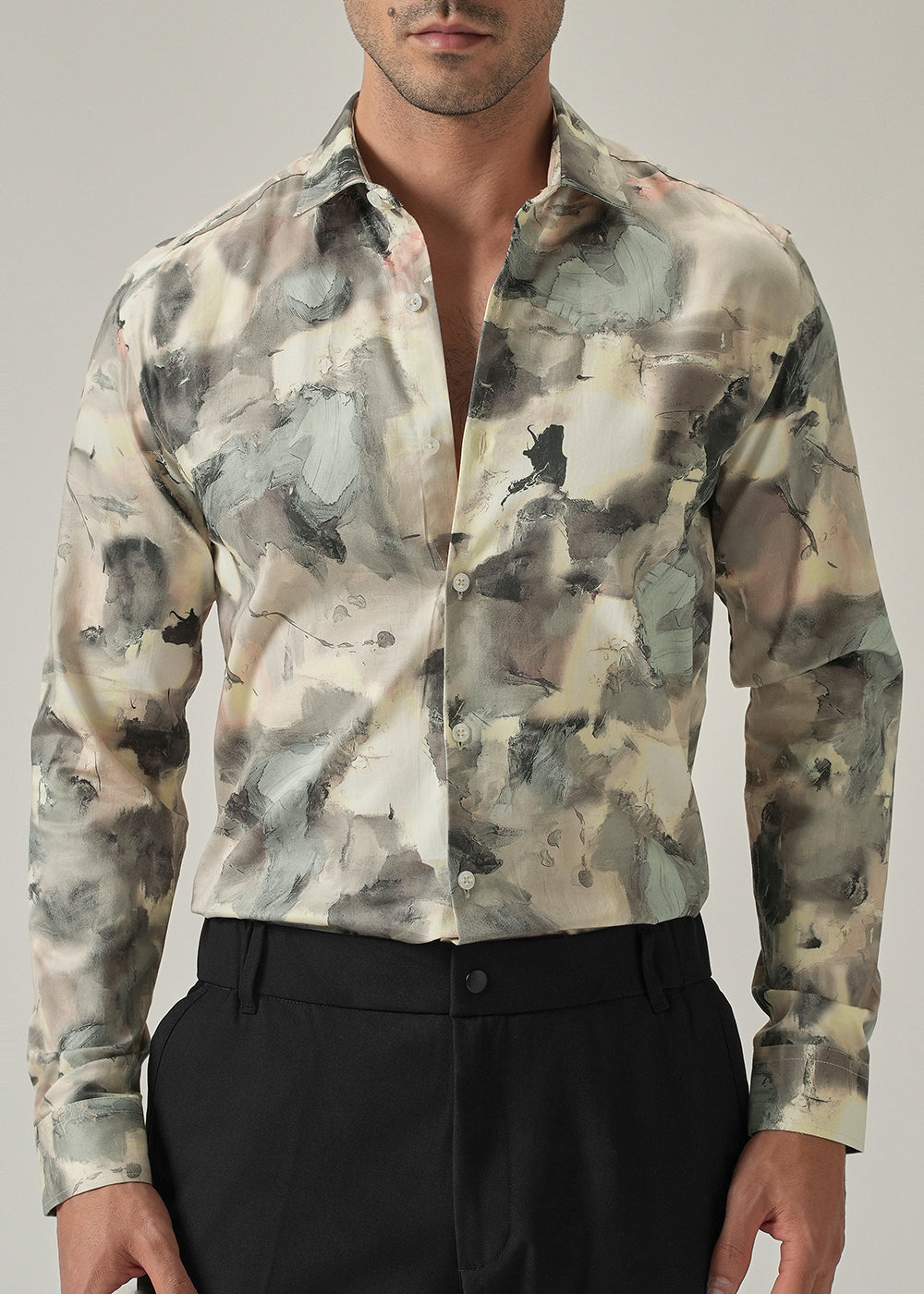 Cream Artistic Camouflage Print Shirt