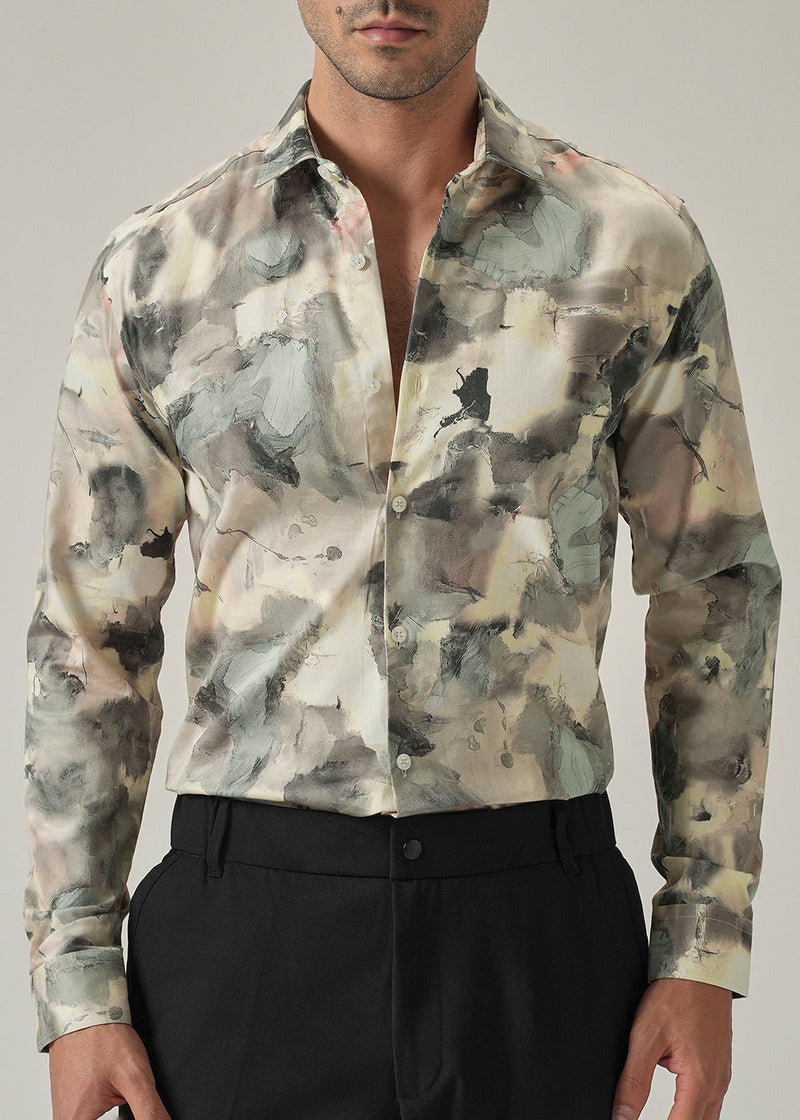 Cream Artistic Camouflage Print Shirt