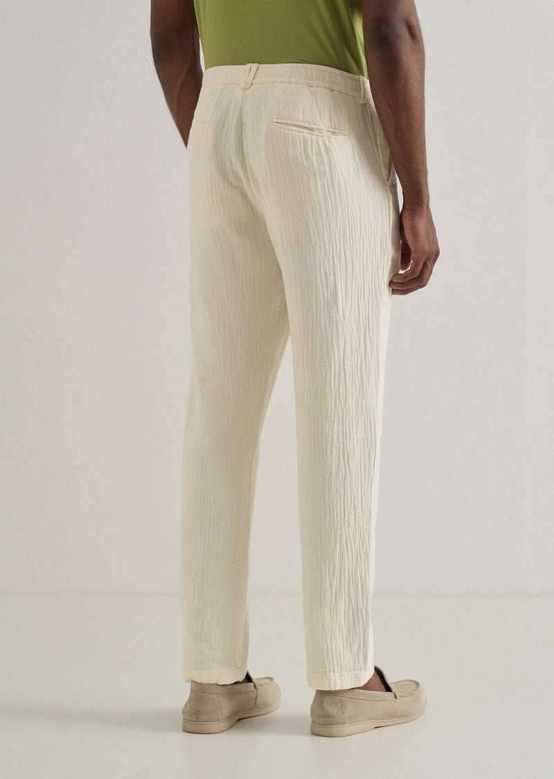 Cream Crinkled Cotton Trouser