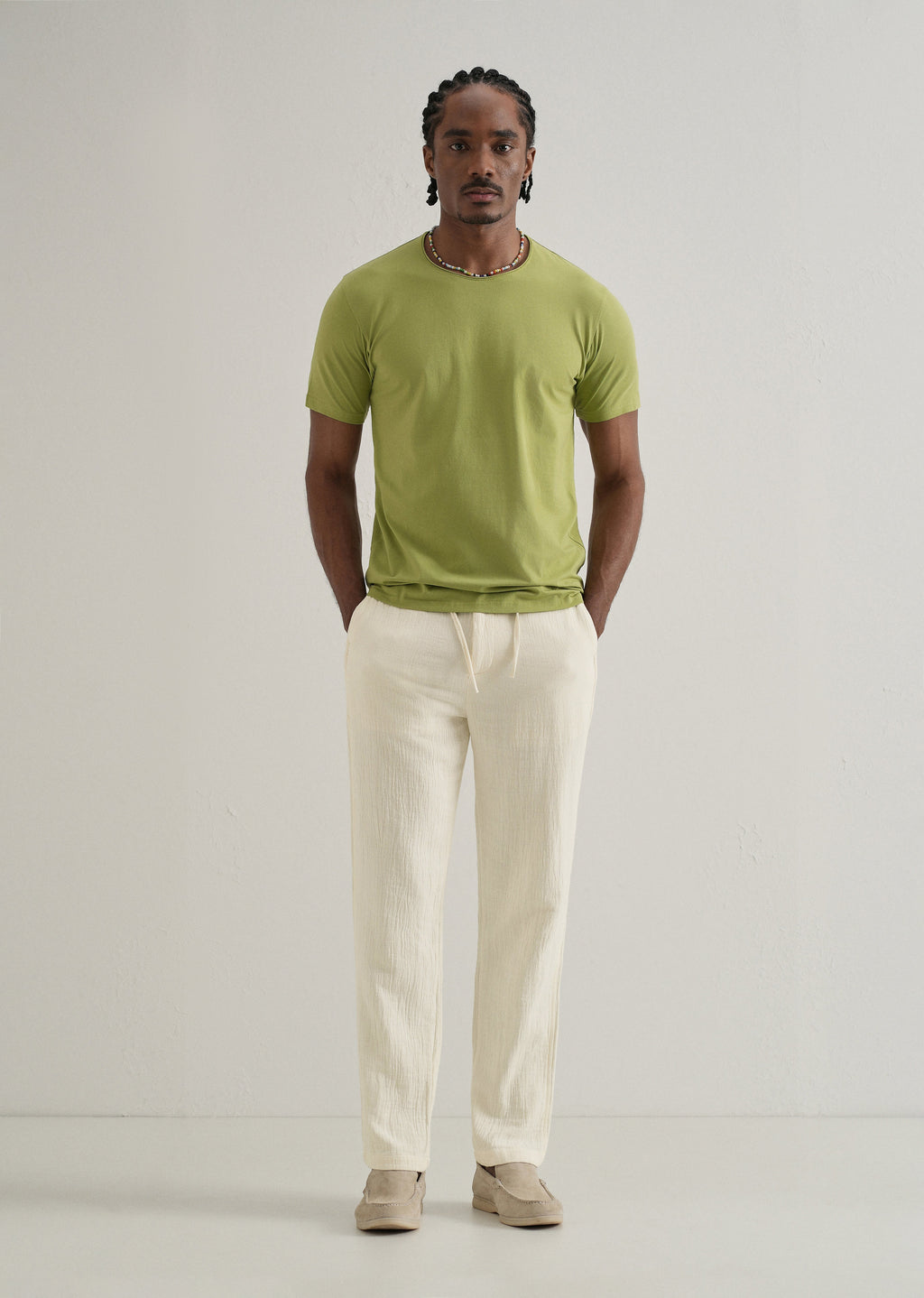 Cream Crinkled Cotton Trouser