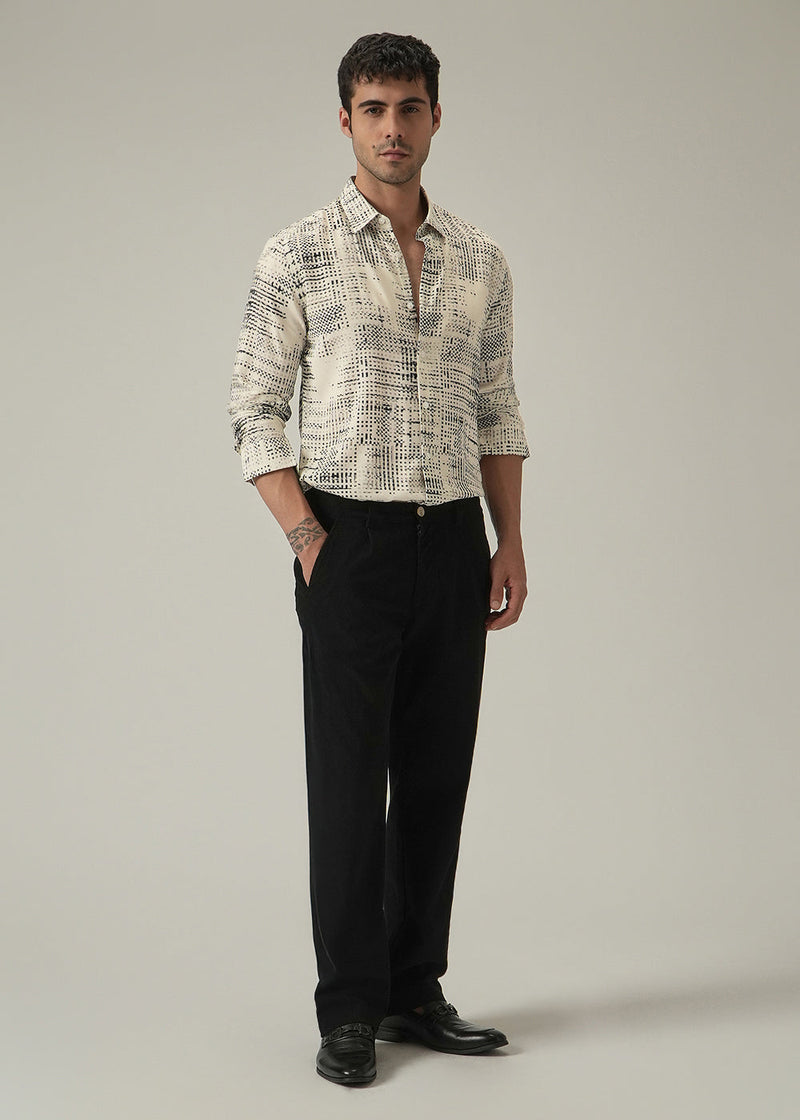 Cream Crosshatch Print Shirt