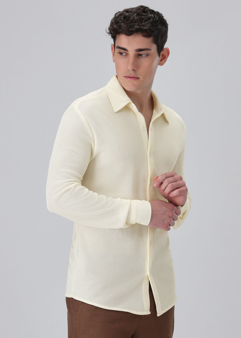 Cream Plain Knitted Shirt