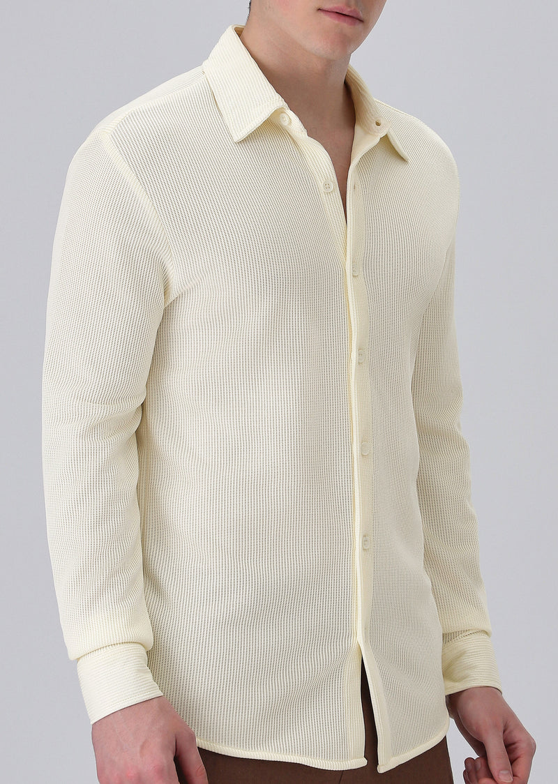 Cream Plain Knitted Shirt