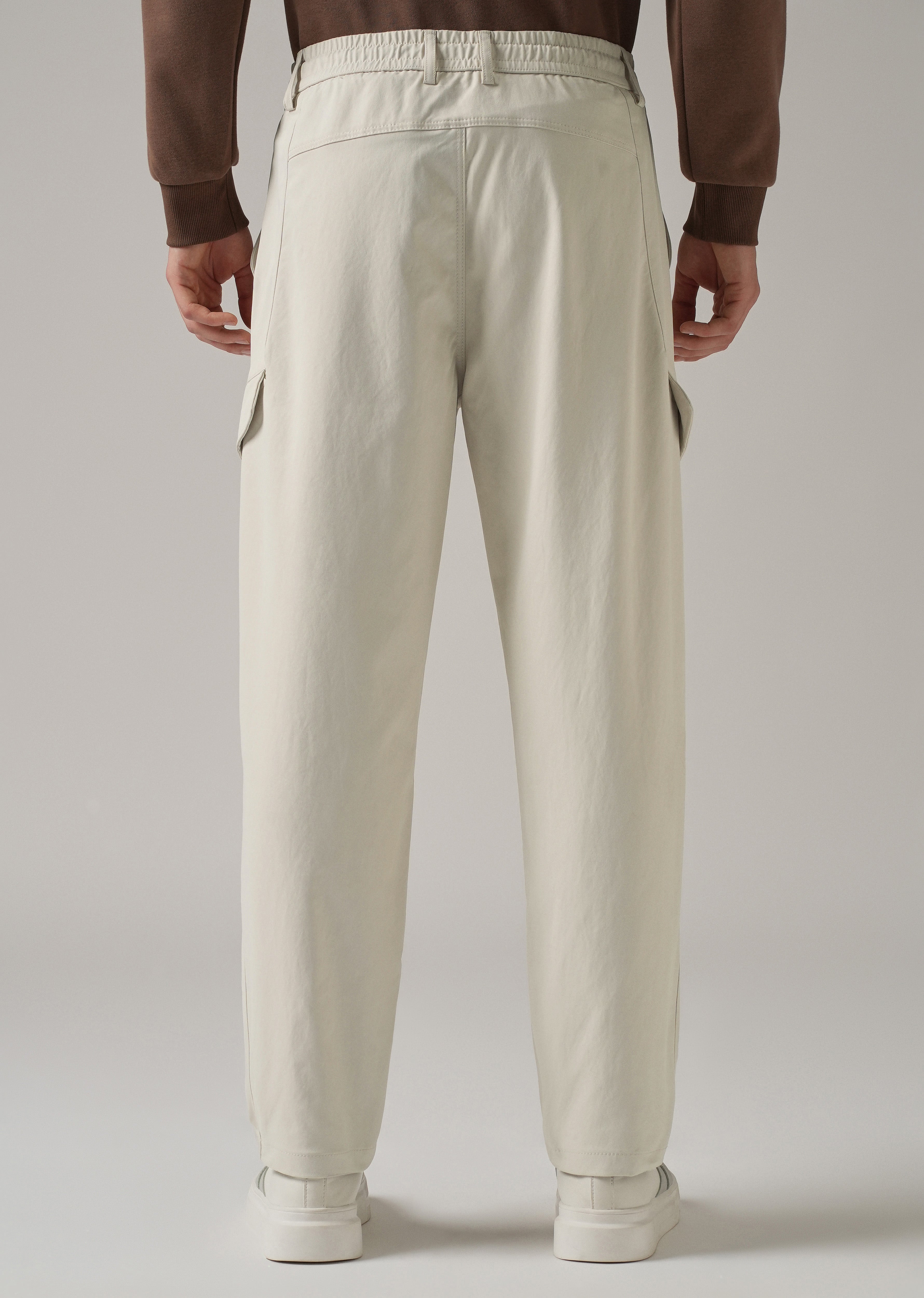 Cream Stone Wash Cargo Pants