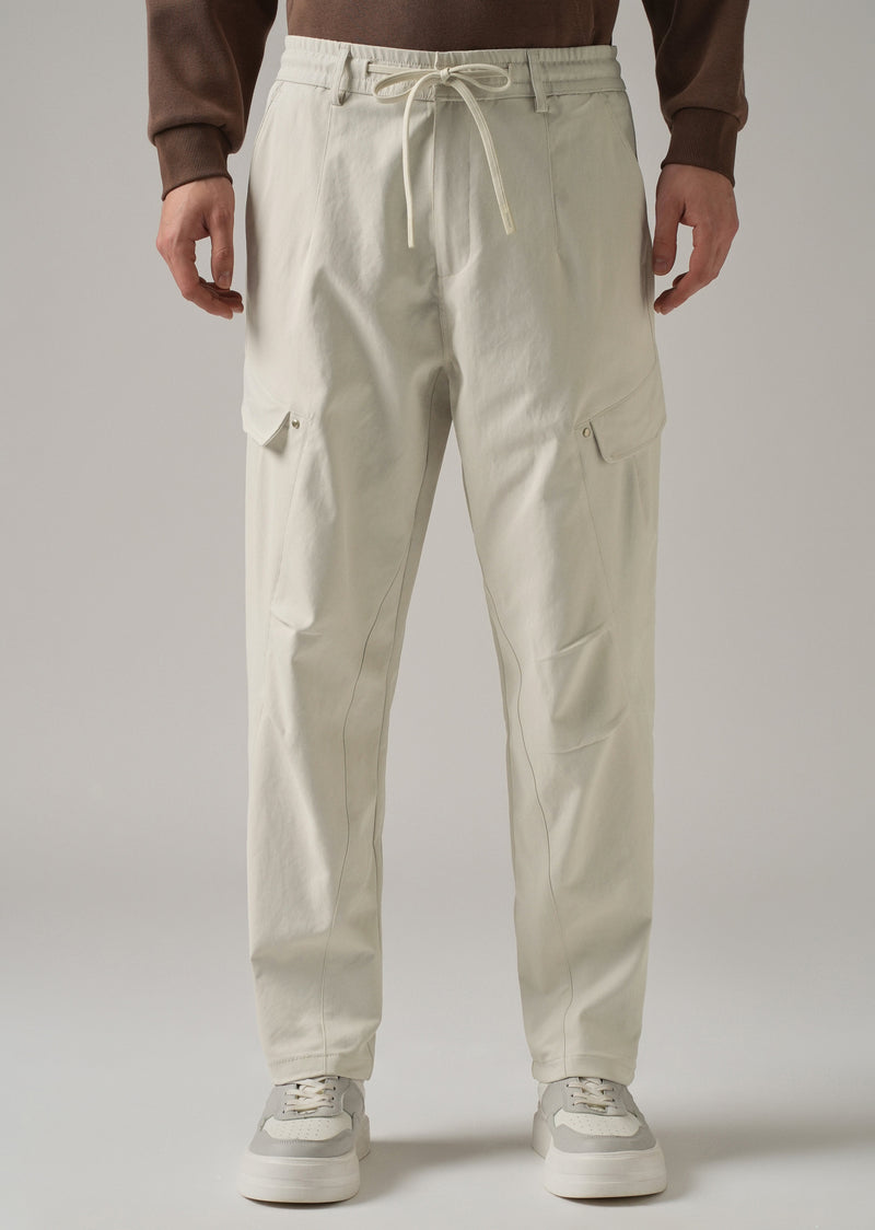Cream Stone Wash Cargo Pants