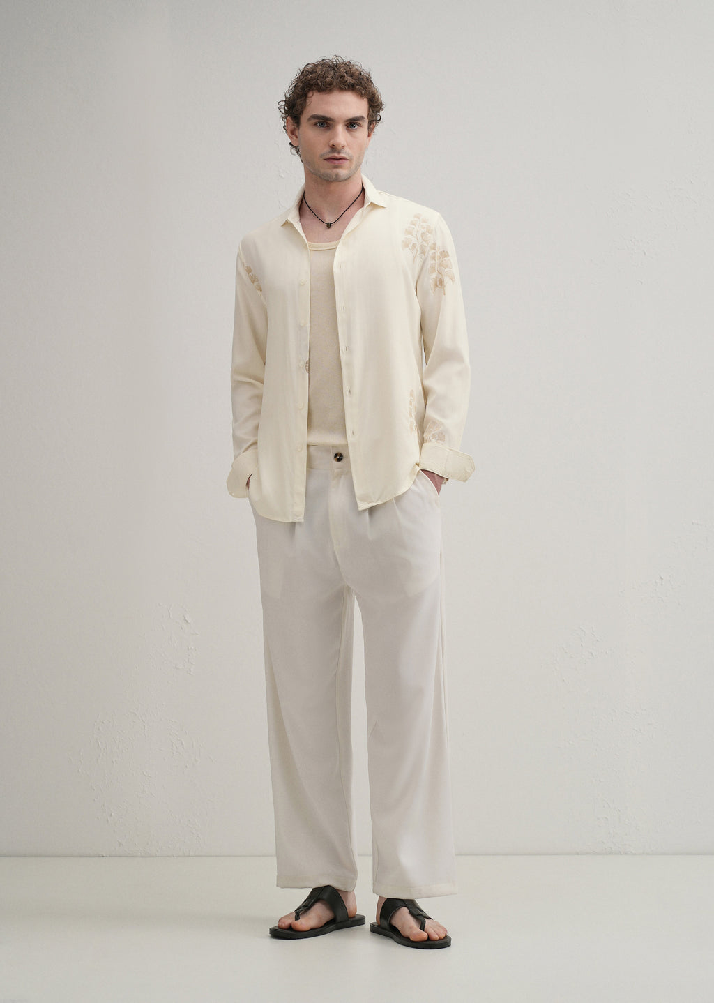 Cream Motif Embroidery Shirt