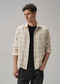 Cream Plaid Textured Cotton Check Shirt