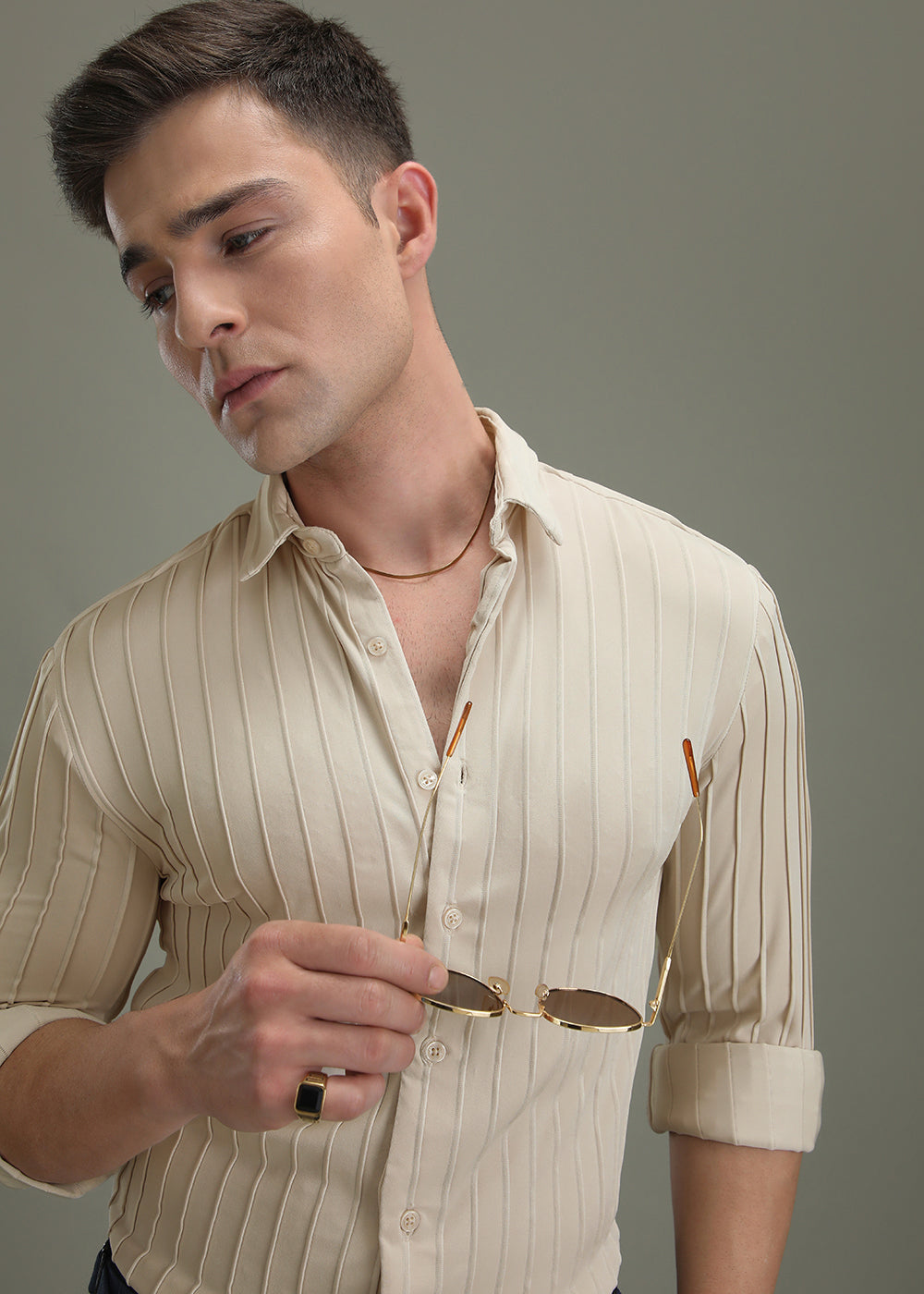 Cream Plain Stripe Shirt