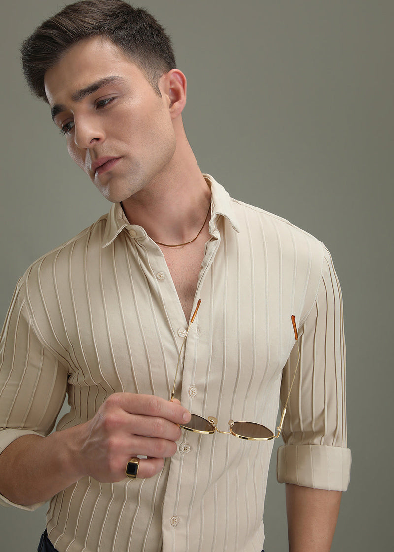 Cream Plain Stripe Shirt