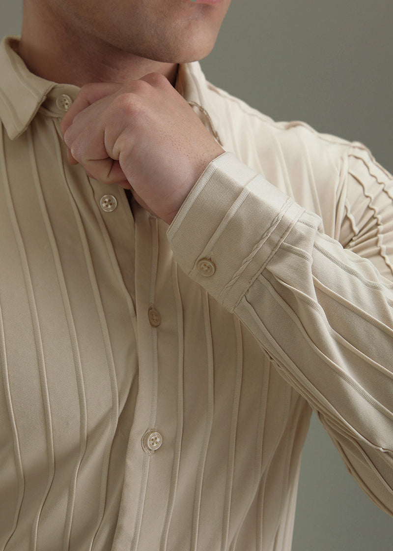 Cream Plain Stripe Shirt