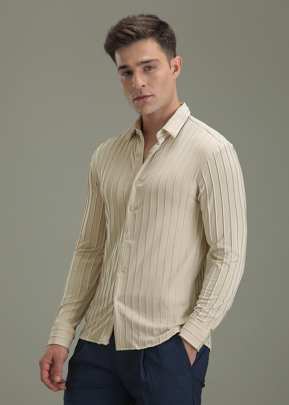 Cream Plain Stripe Shirt