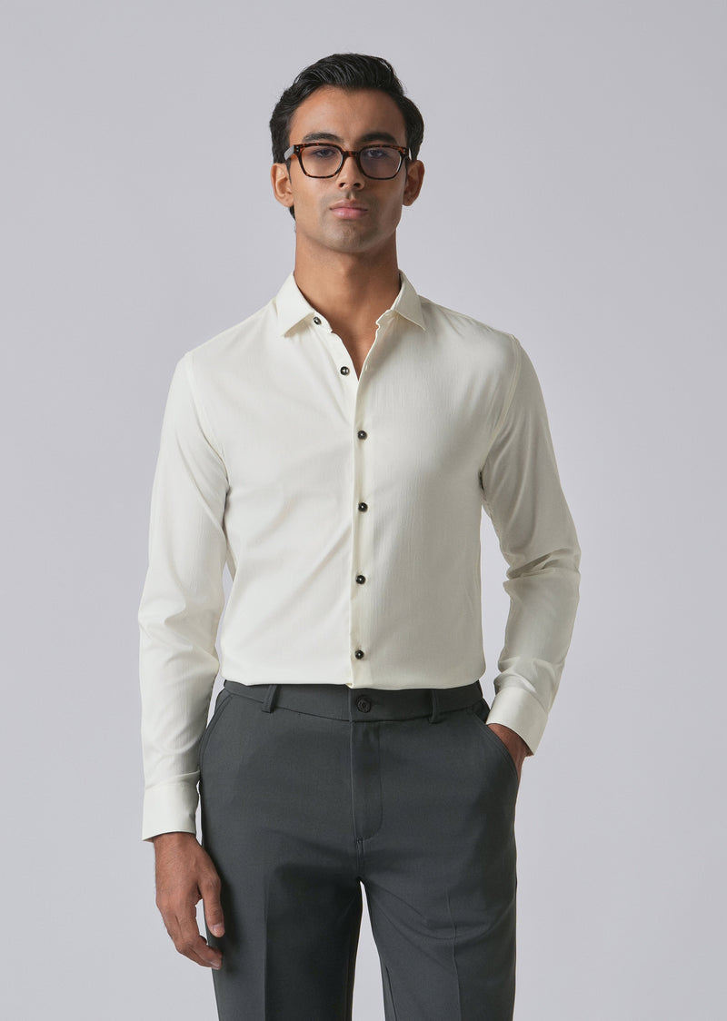 Cream Cotton Stretch Plain Shirt