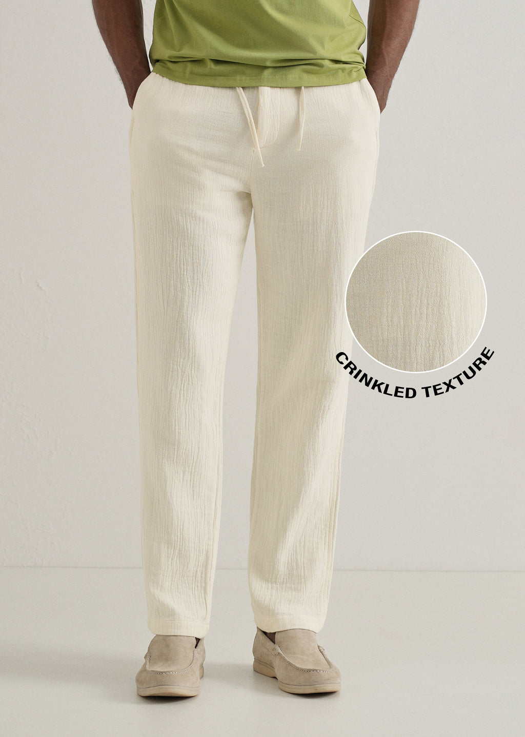 Cream Crinkled Cotton Trouser