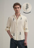 Cream Grey Leaf Motif Embroidery Shirt