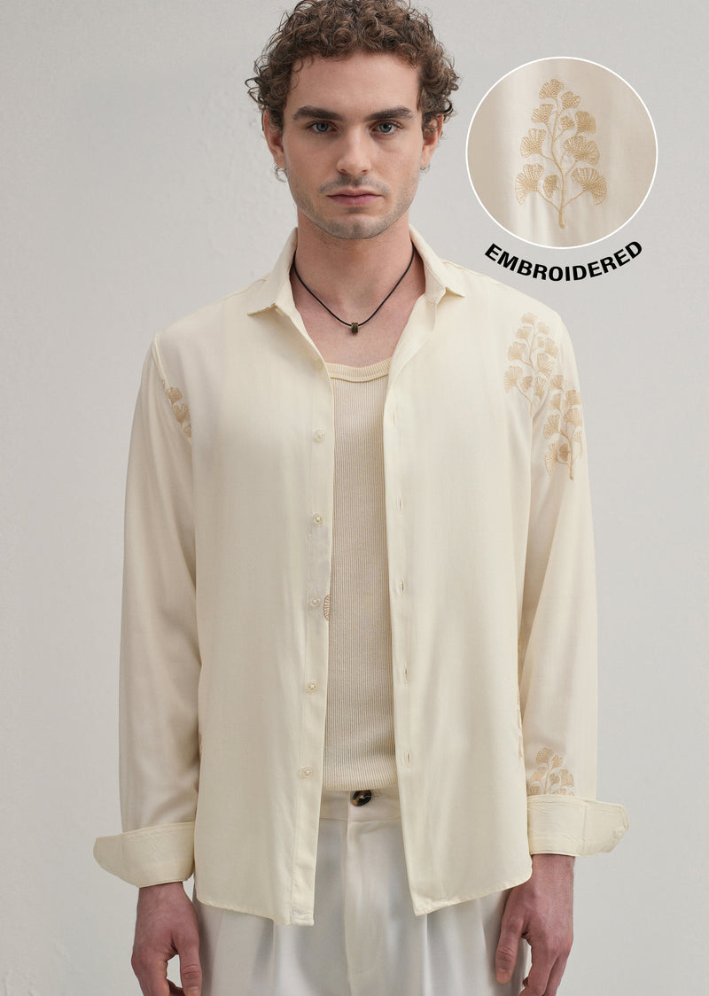 Cream Motif Embroidery Shirt