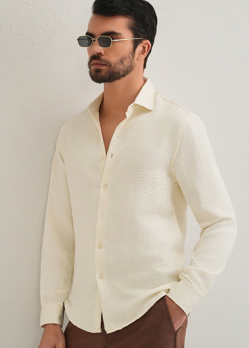 Cream Plain Crushed Satin Shirt