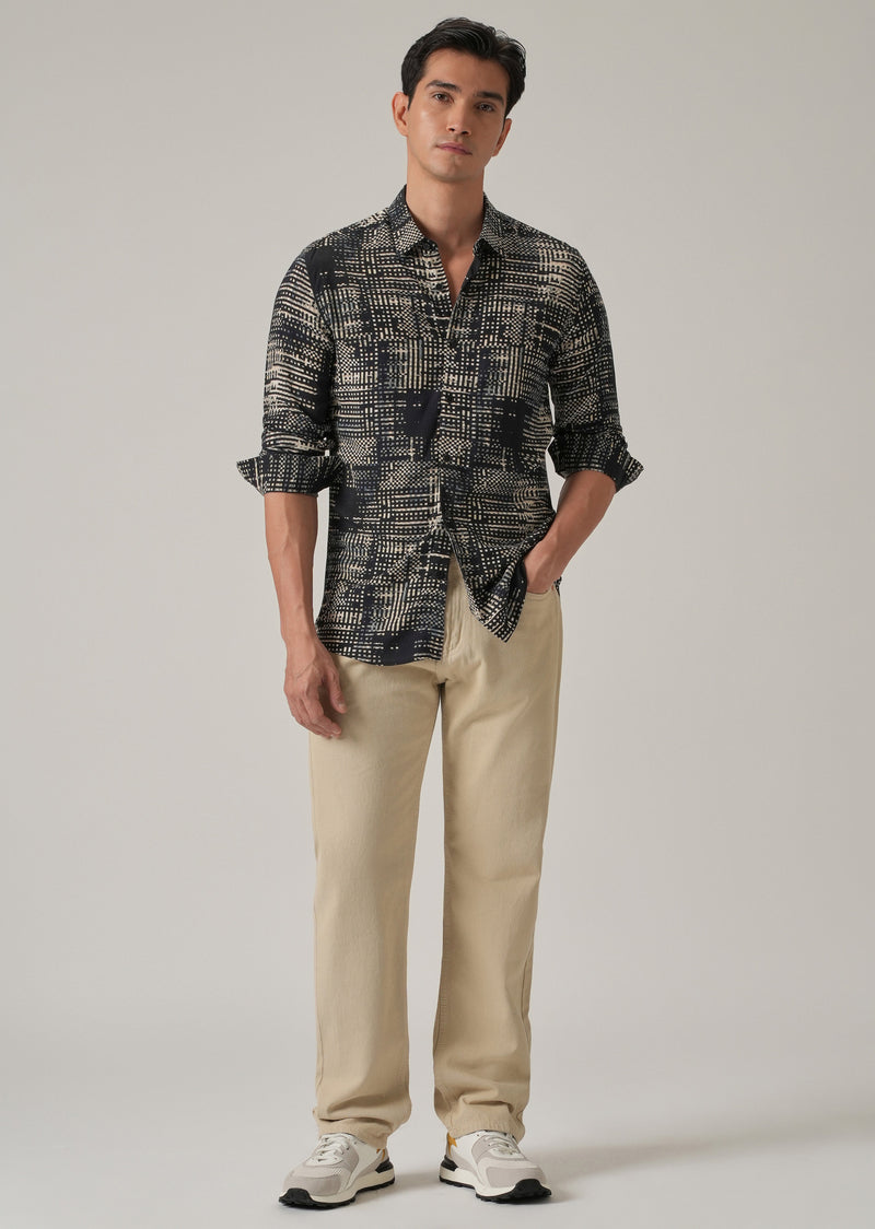 Black Crosshatch Print Shirt