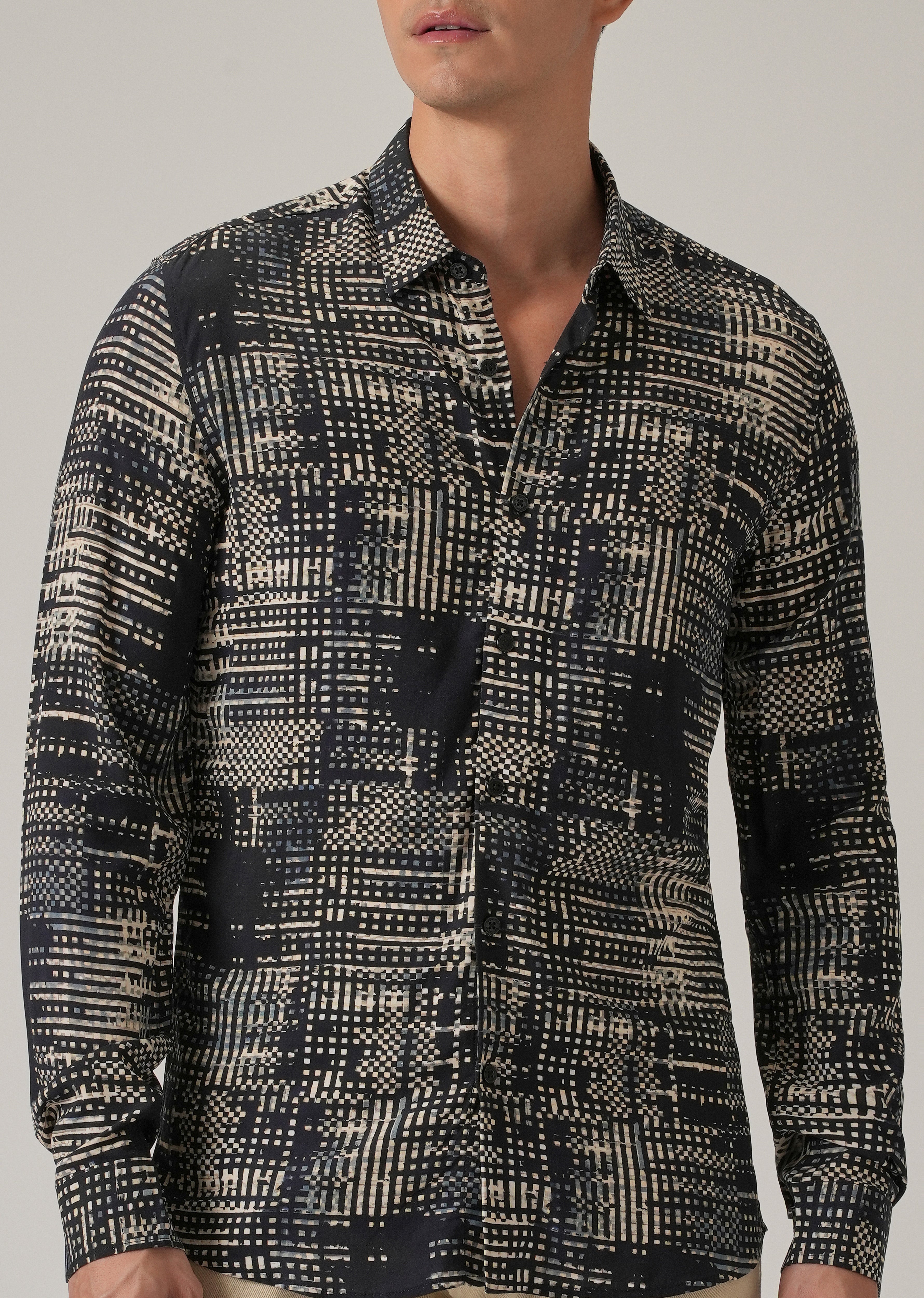 Black Crosshatch Print Shirt