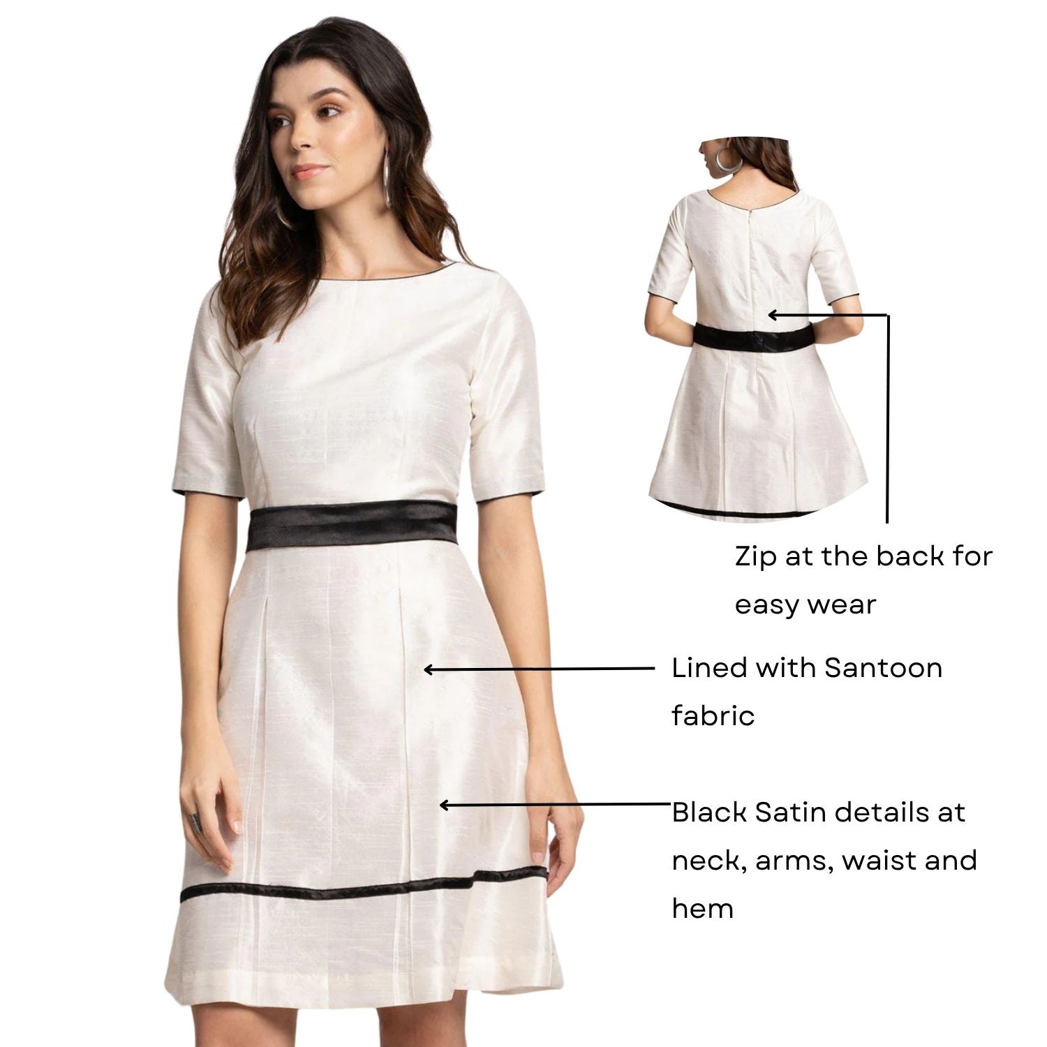 Women Creamy White Dupioni Evening Fit and Flare Dress