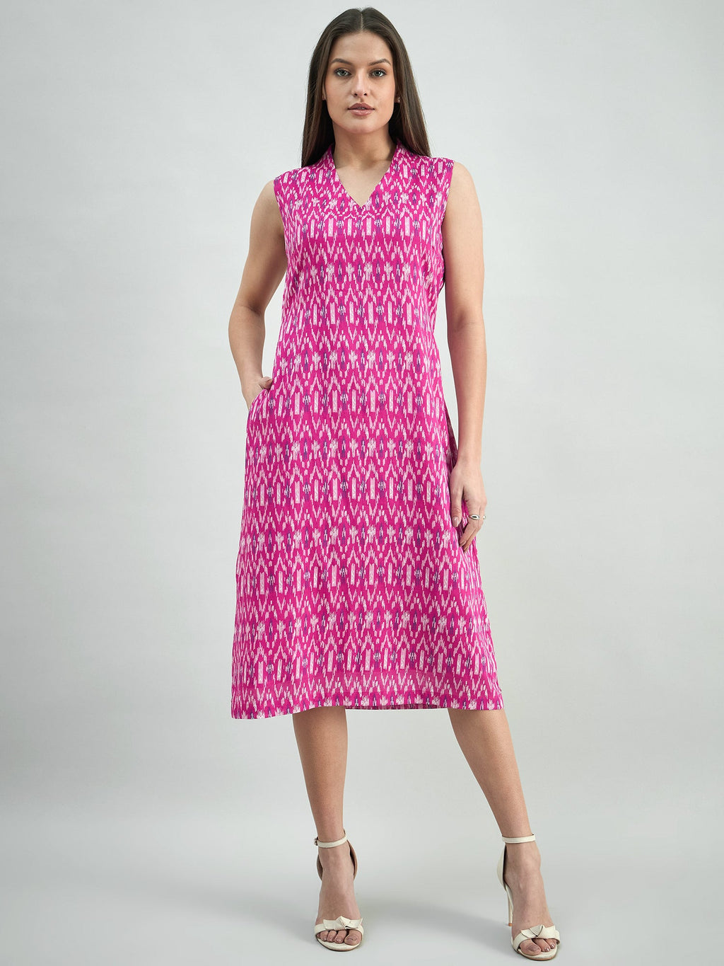 Women Pink Ikat Print A-Line Dress