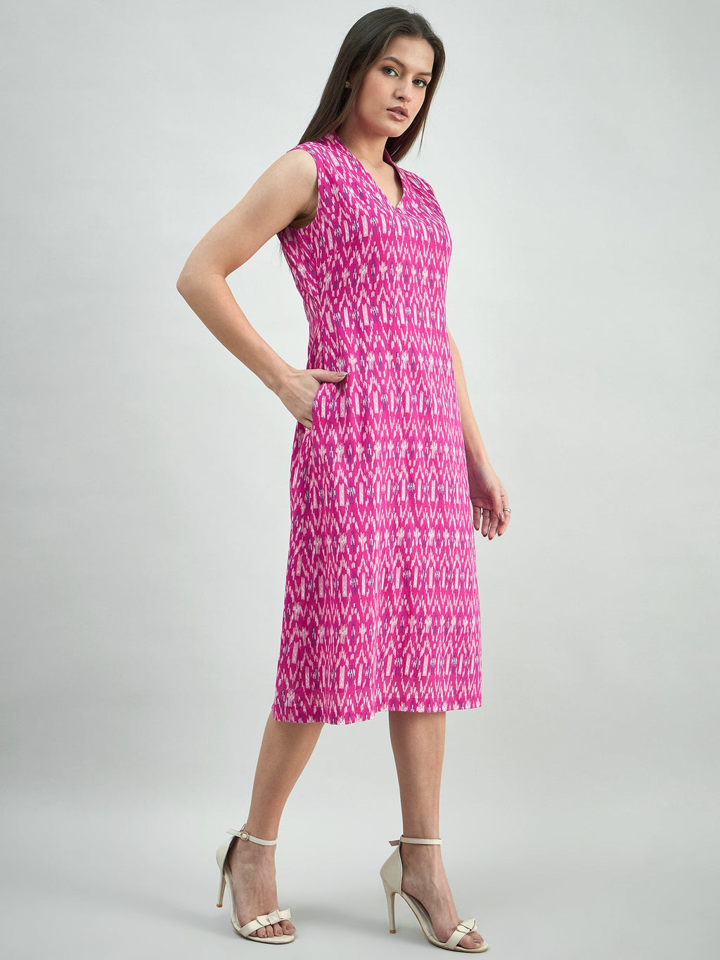 Women Pink Ikat Print A-Line Dress