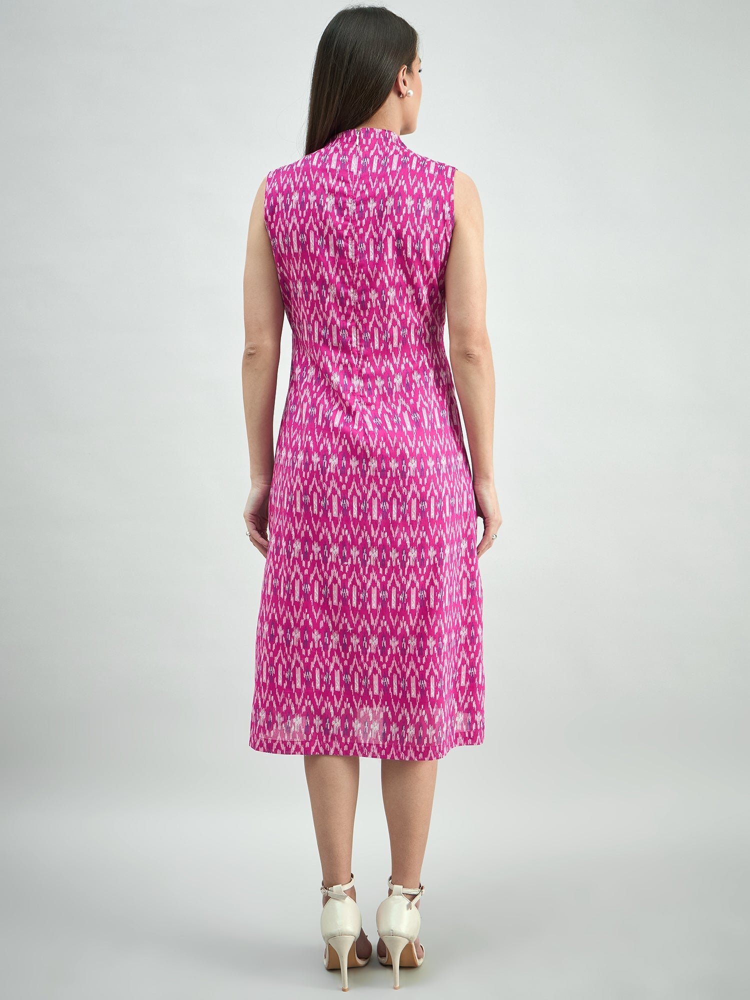 Women Pink Ikat Print A-Line Dress