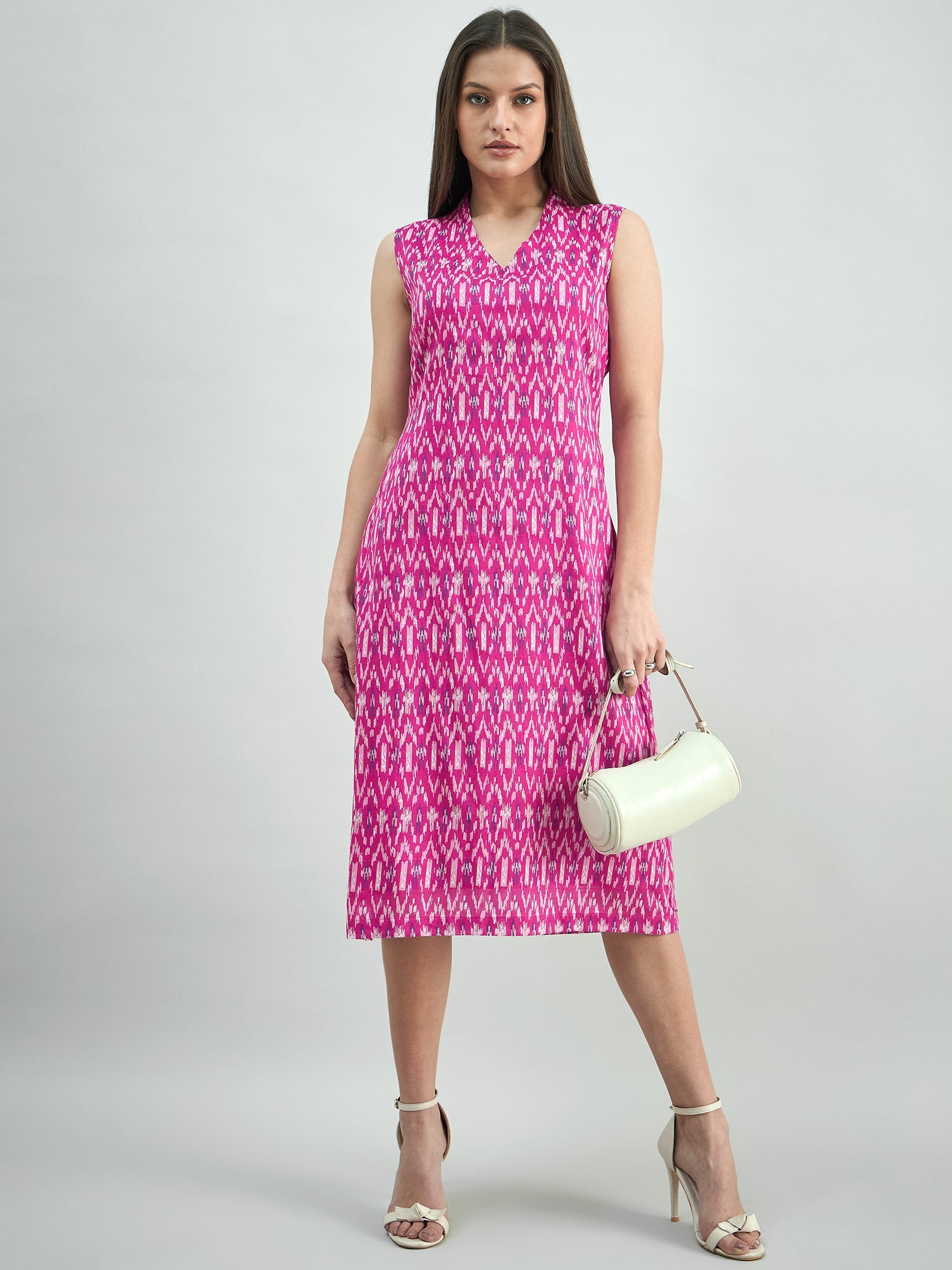 Women Pink Ikat Print A-Line Dress