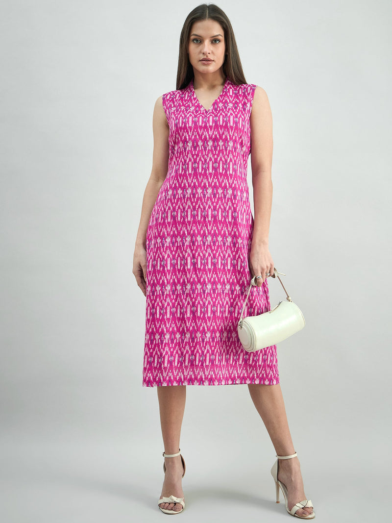 Women Pink Ikat Print A-Line Dress