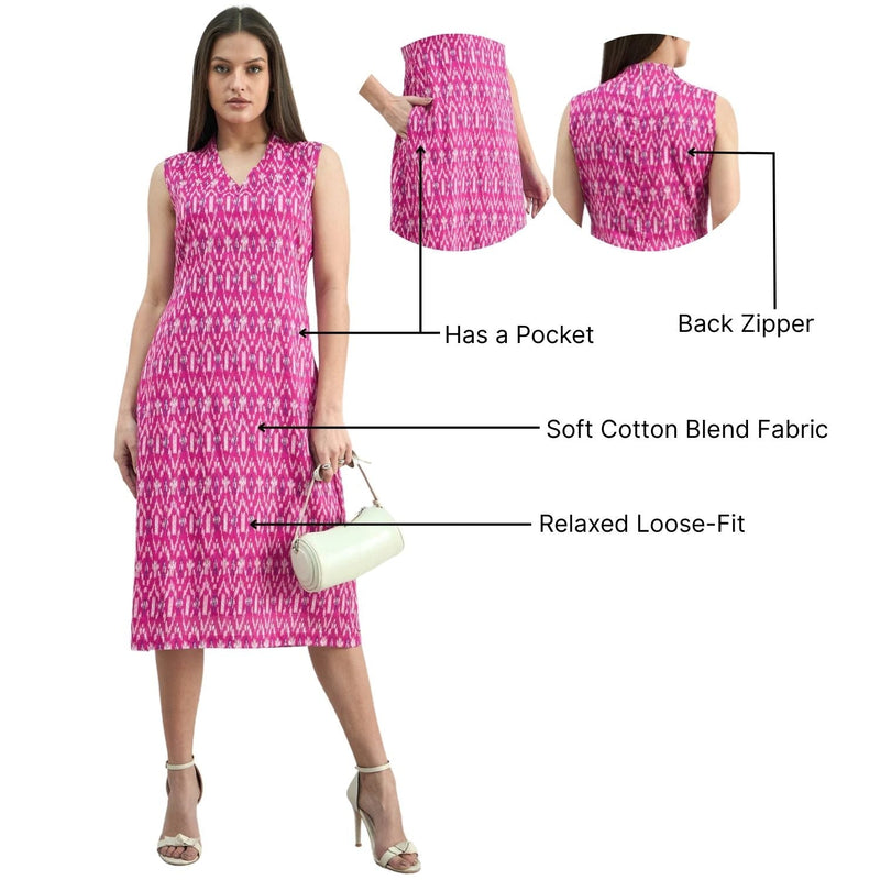Women Pink Ikat Print A-Line Dress