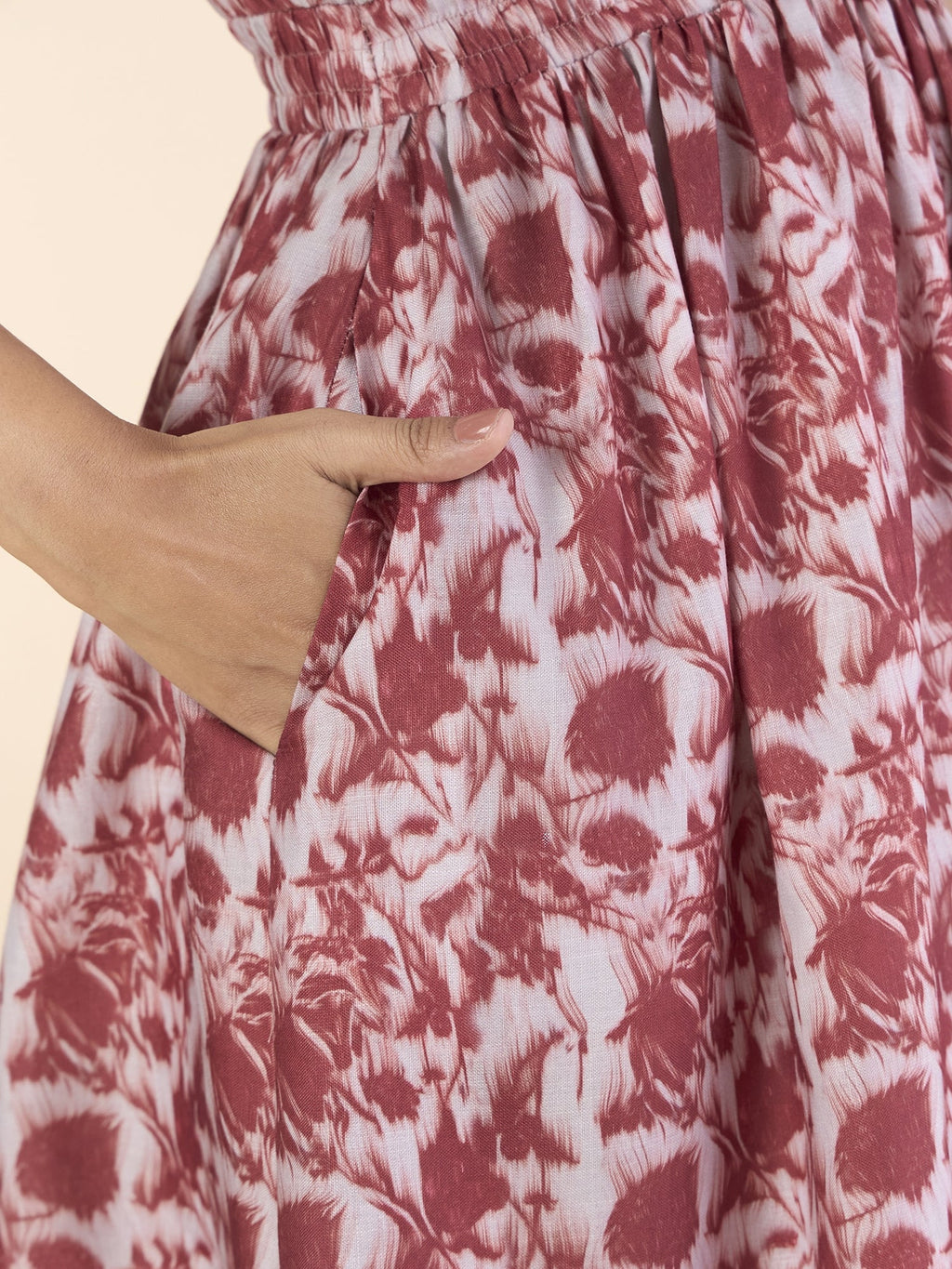 Women Red Floral Printed Elasticated Midi Dress