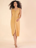 Women Mustard Sleeveless Midi Dress