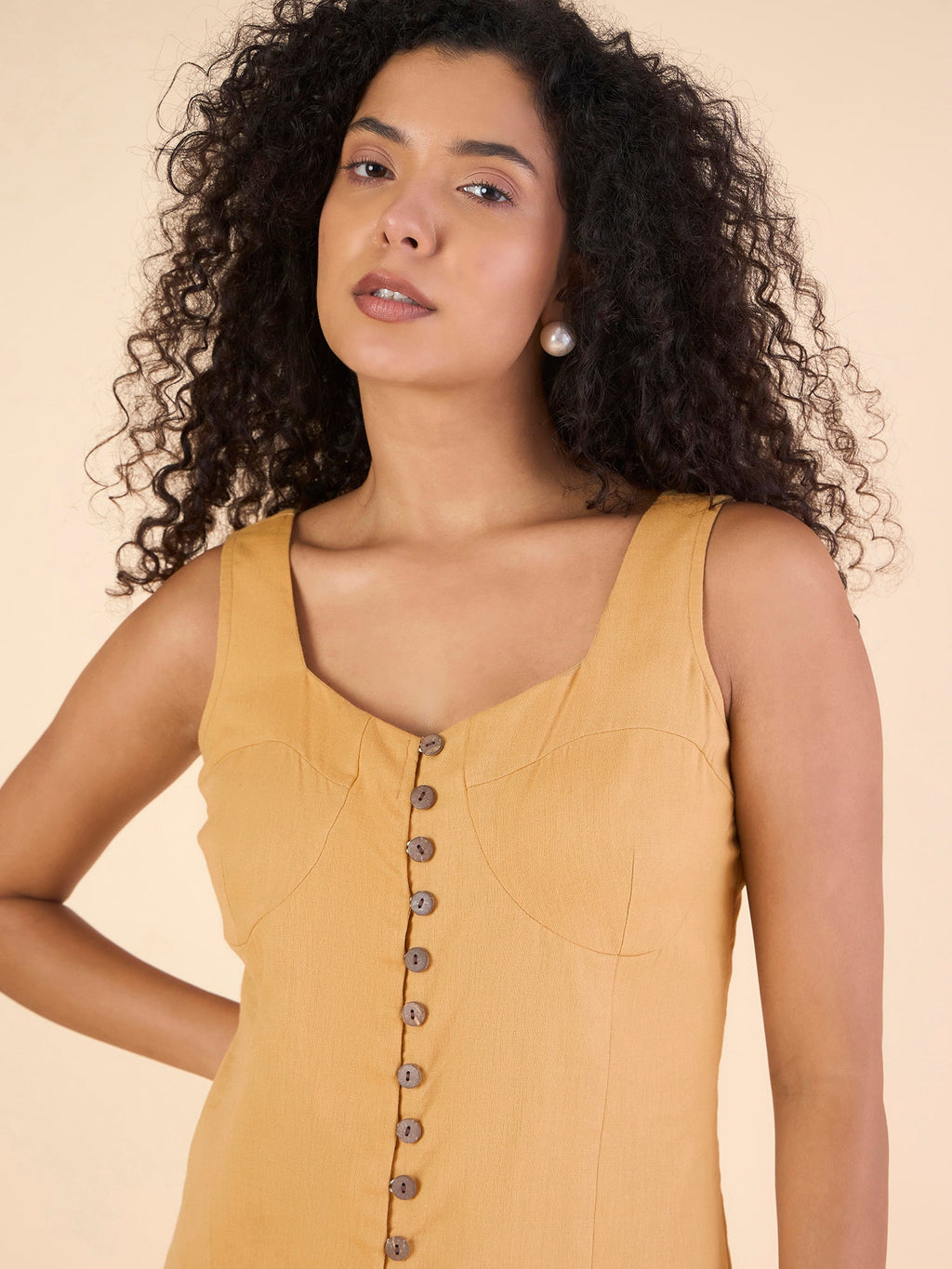 Women Mustard Sleeveless Midi Dress