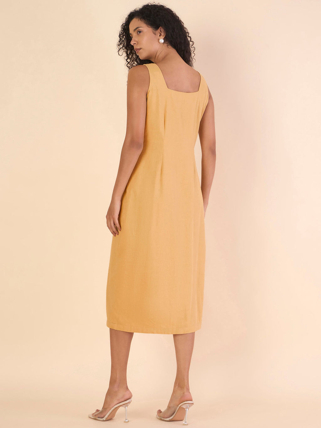 Women Mustard Sleeveless Midi Dress
