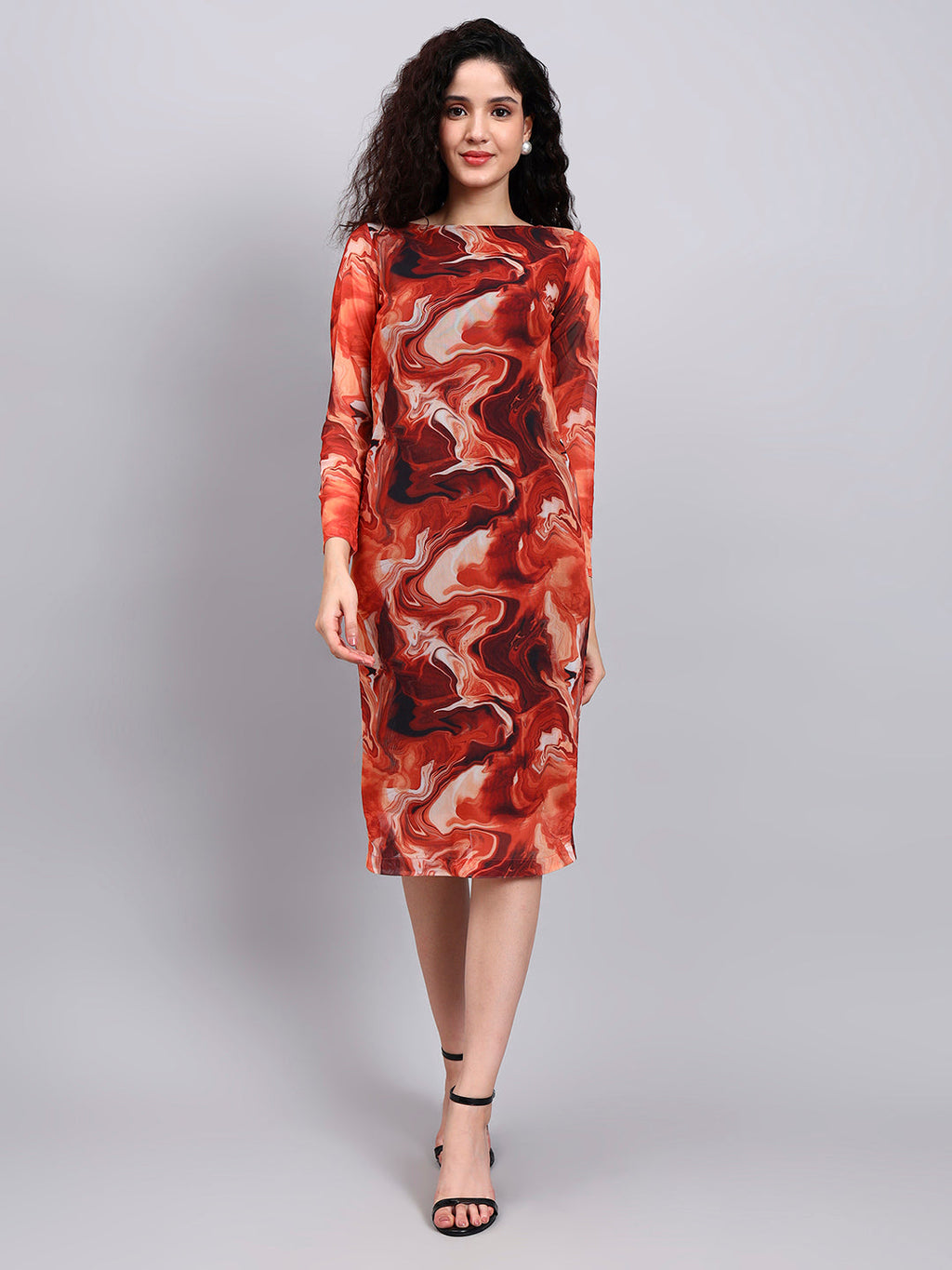Women Bodycon Mesh Printed Dress