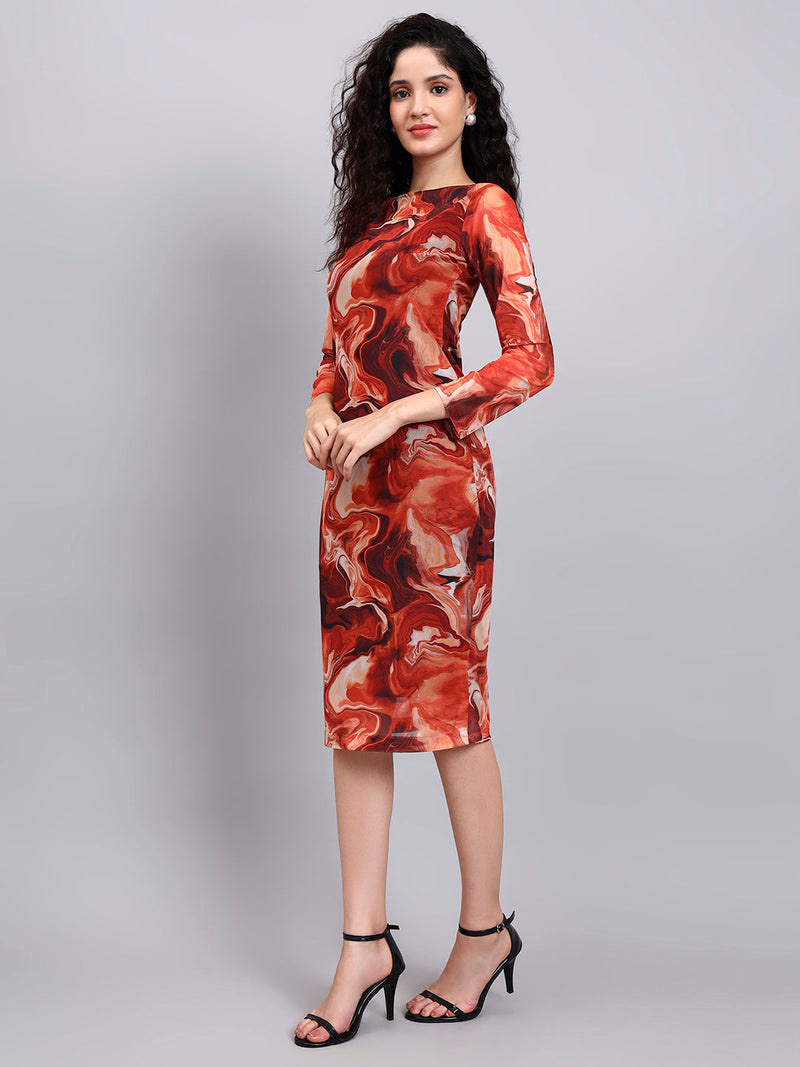 Women Bodycon Mesh Printed Dress