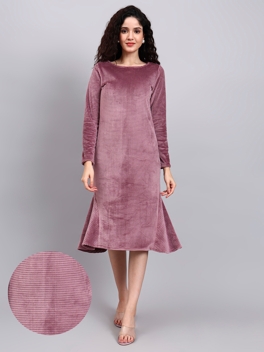 Women Dusty pink Velvet Fish-Cut Midi Dress