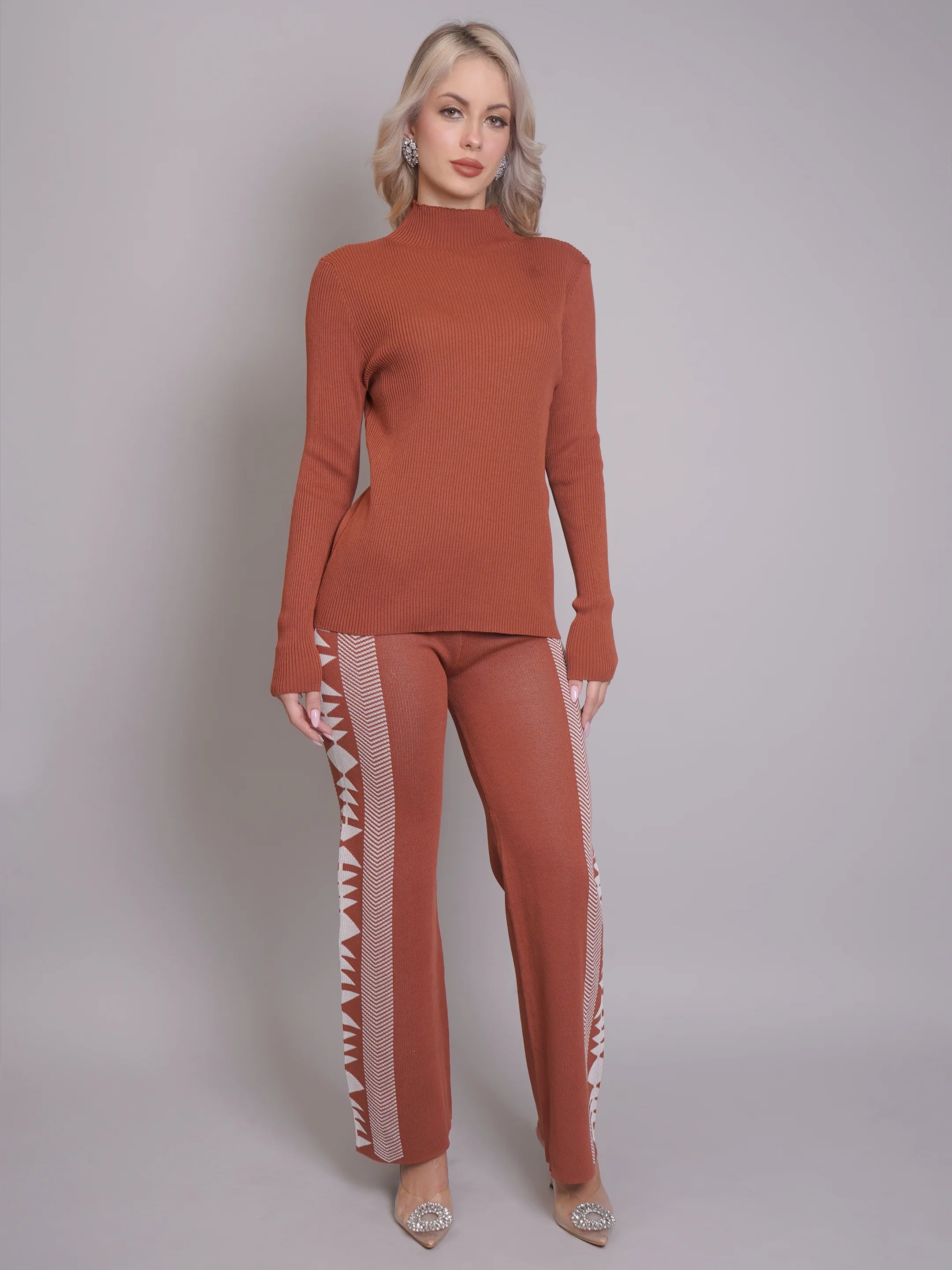 Aztec Printed Three Piece Set - Brown