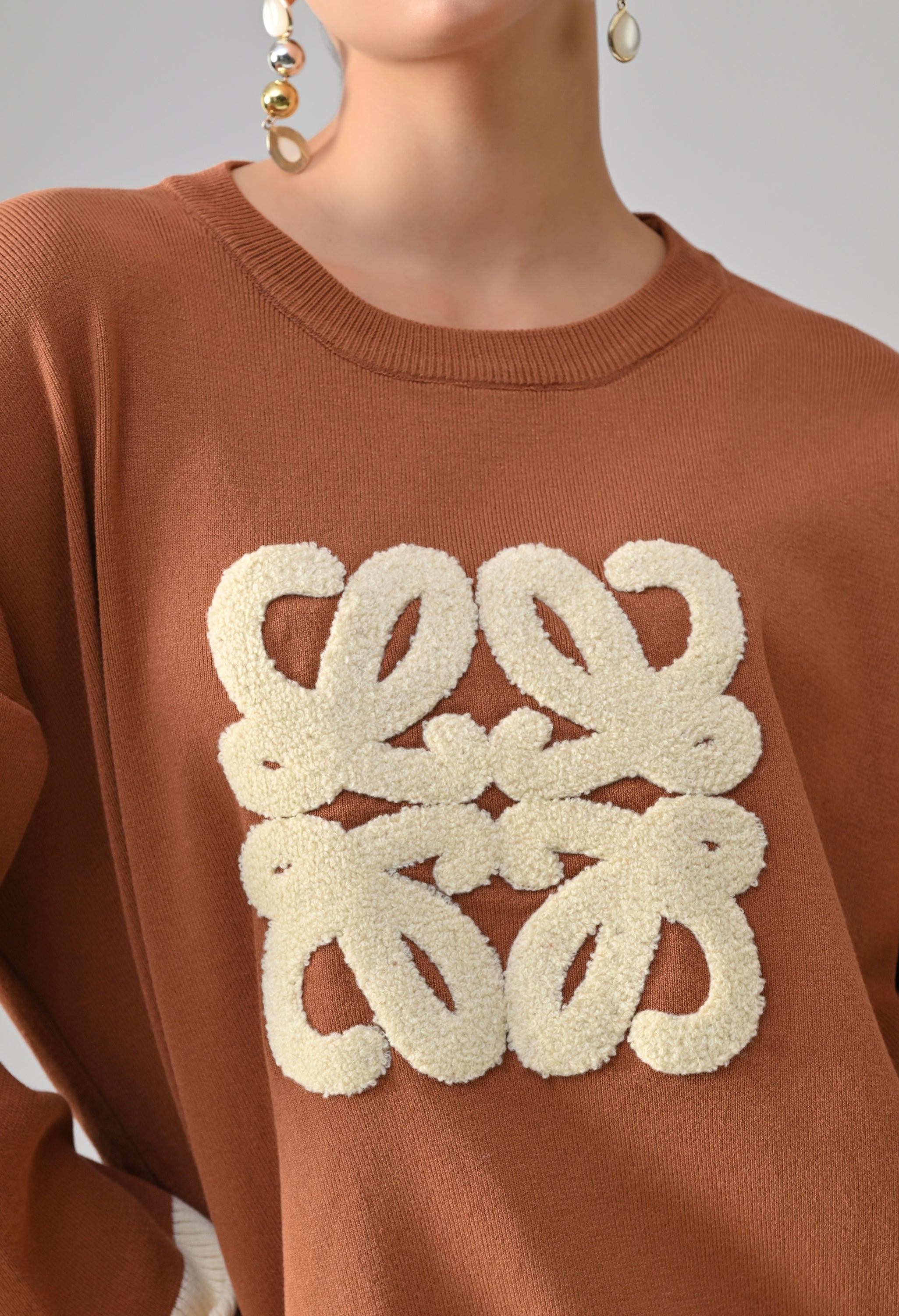 Colorblock Knitted Two-Piece Set - Beige