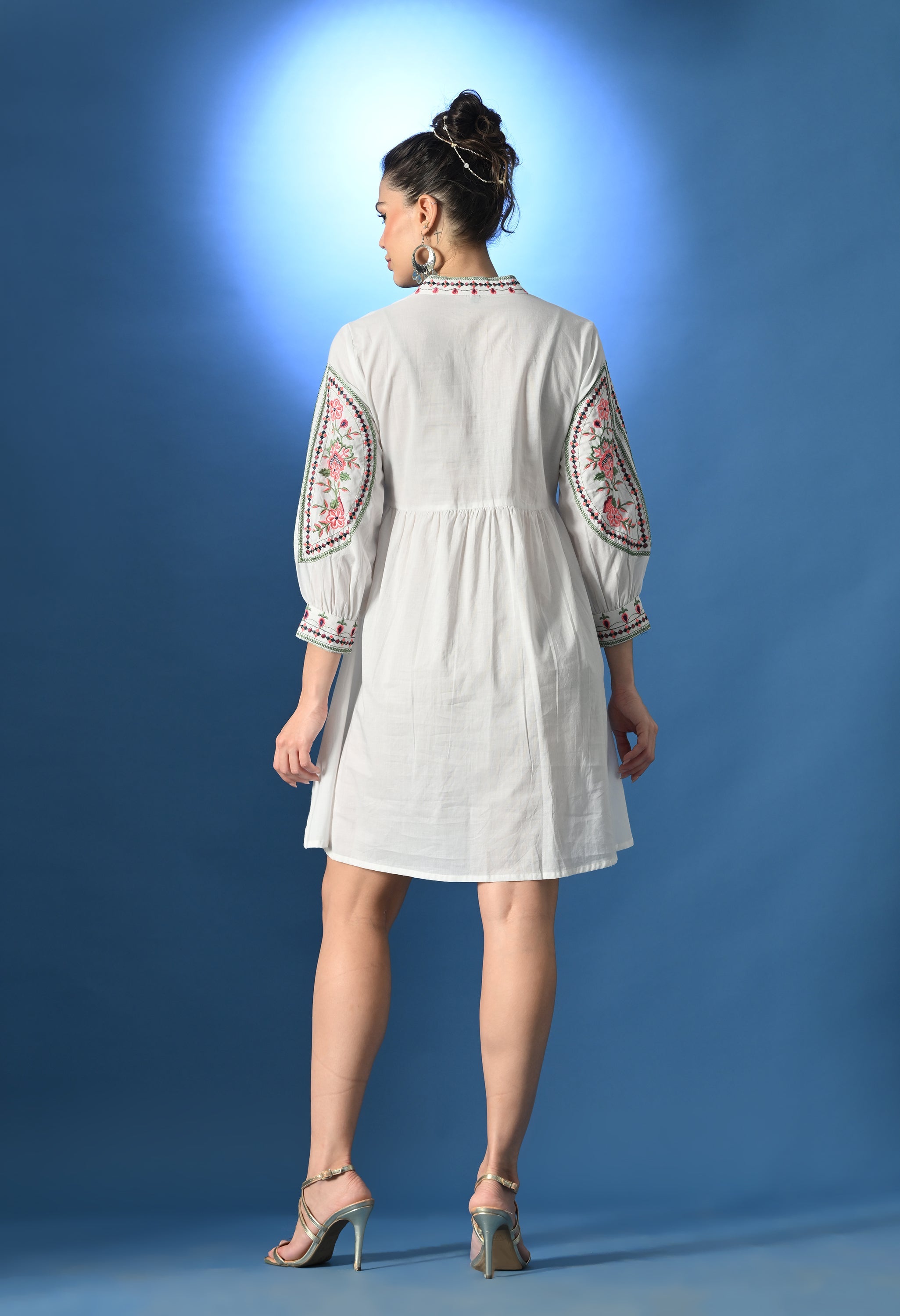 Shellora White Embroidered Dress - White