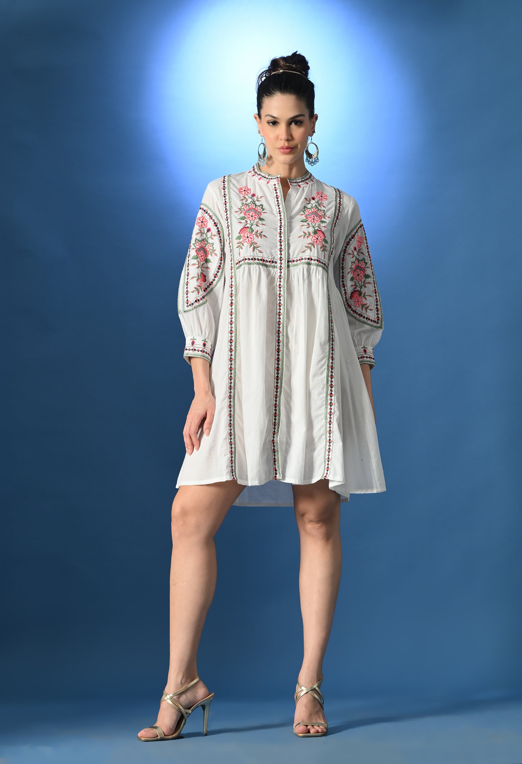 Shellora White Embroidered Dress - White